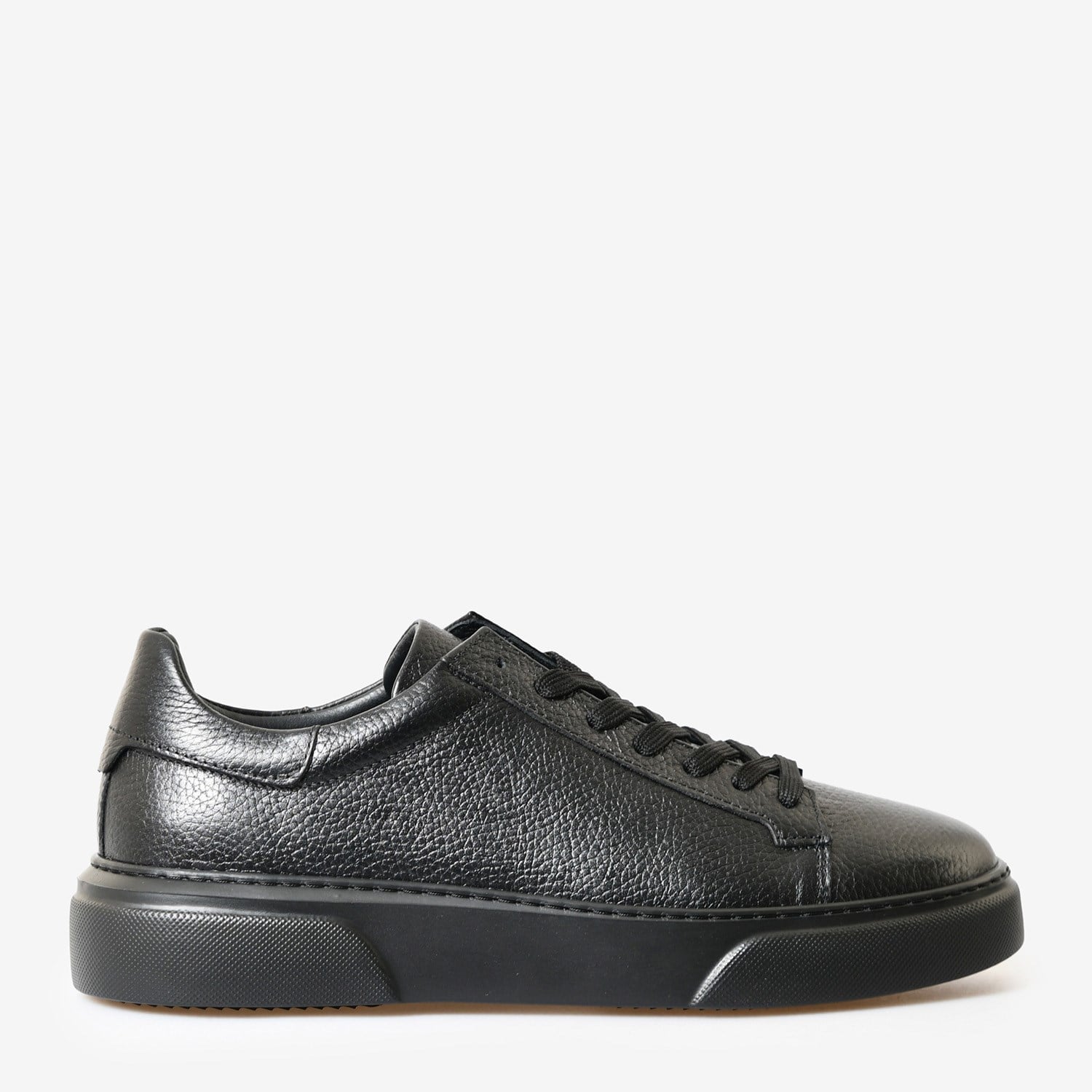 Siyah Deri Bağcıklı Erkek Spor Sneaker