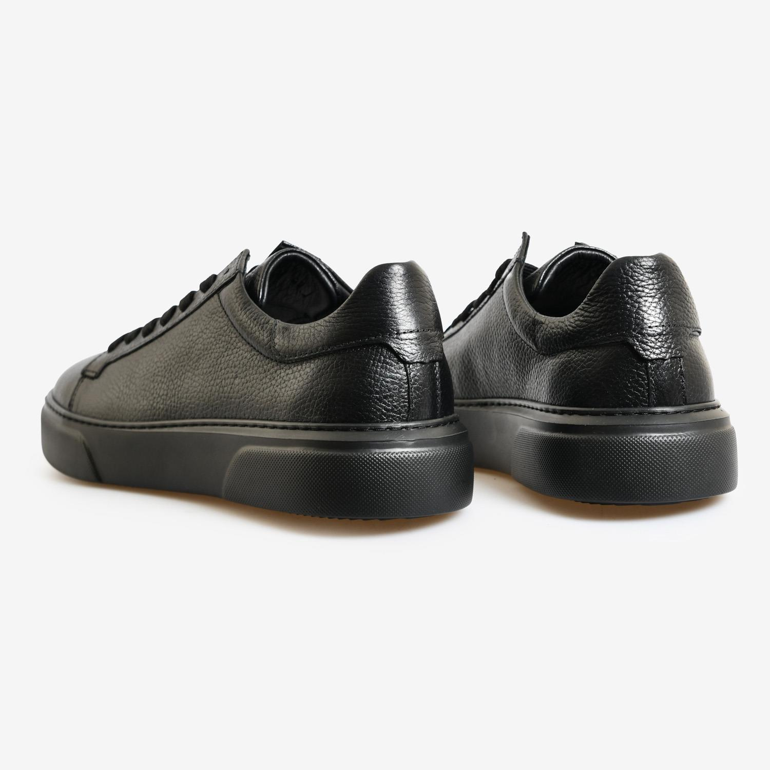 Siyah Deri Bağcıklı Erkek Spor Sneaker