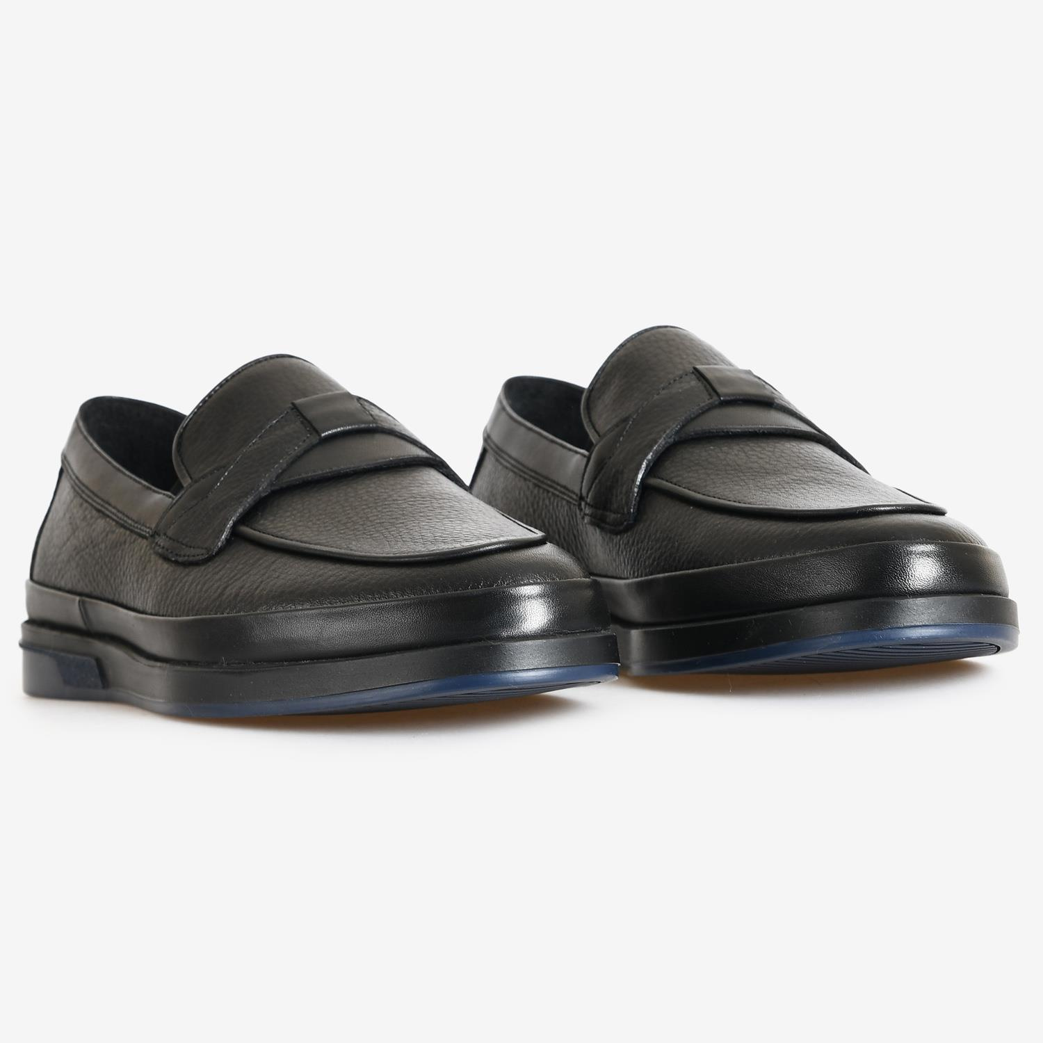 Siyah Deri Bağcıksız Erkek Loafer