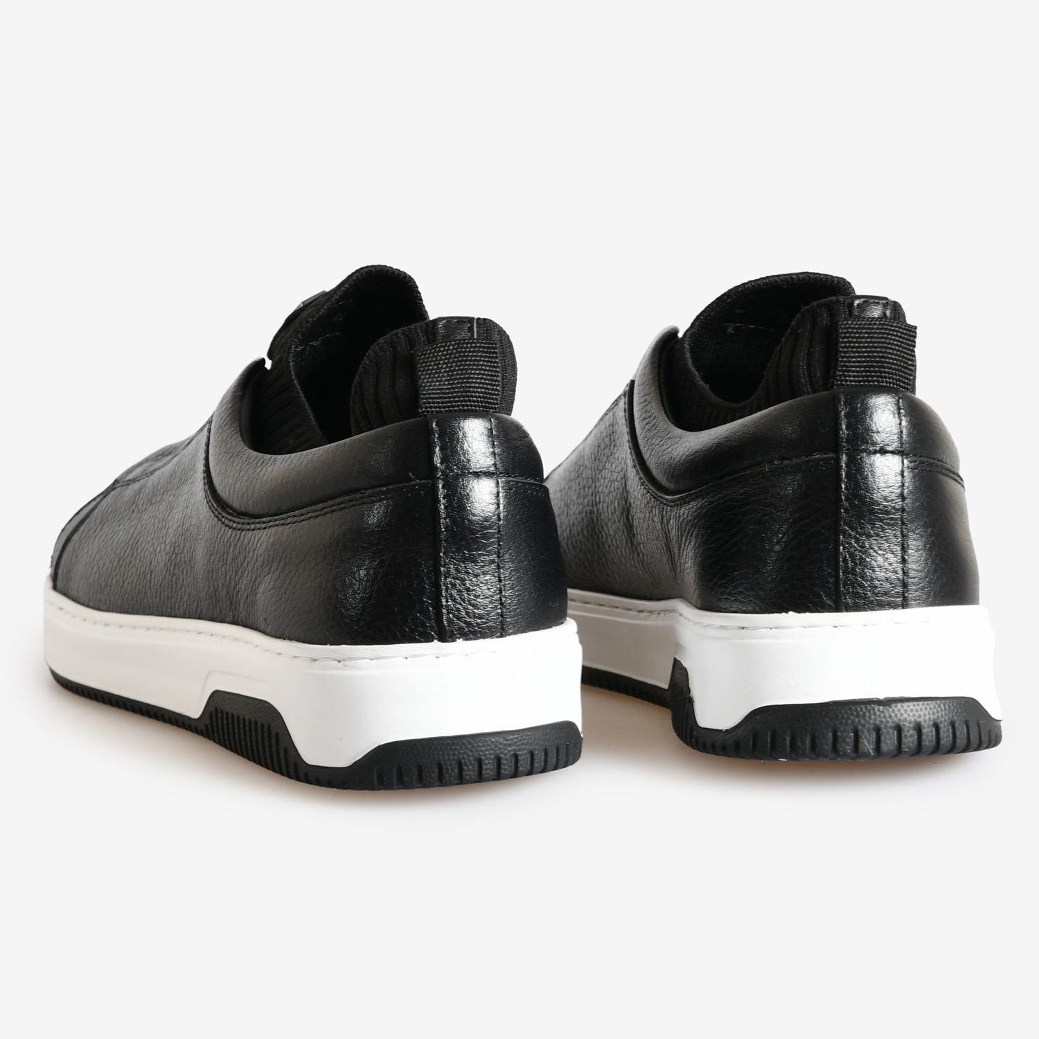 Siyah Deri Bağcıksız Erkek Sneaker