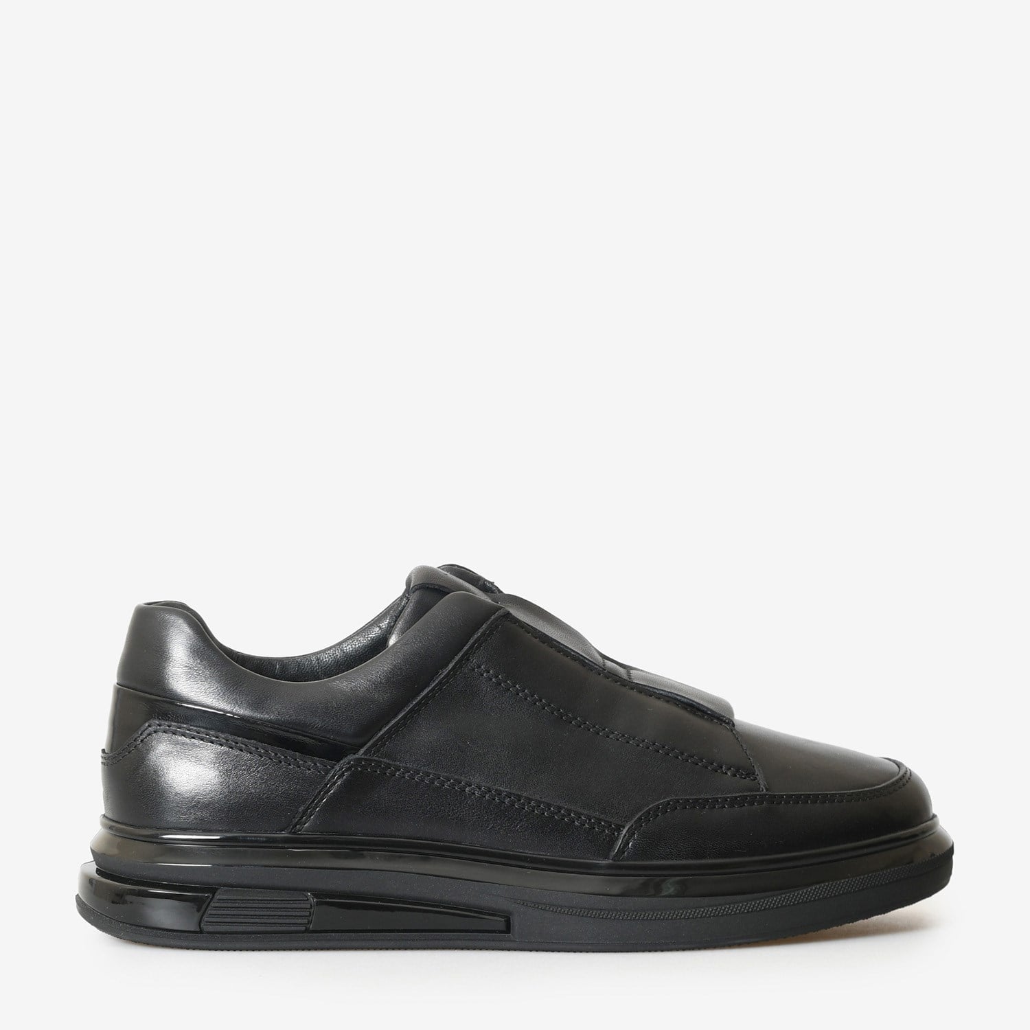 Siyah Deri Bağcıksız Erkek Sneaker