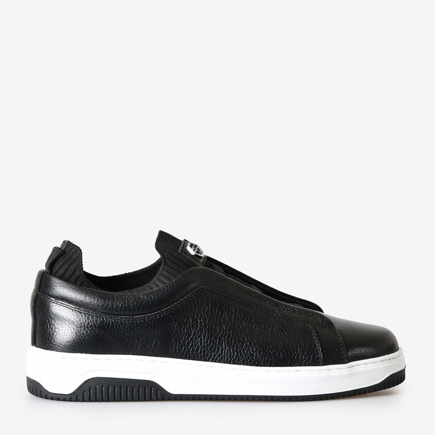 Siyah Deri Bağcıksız Erkek Sneaker