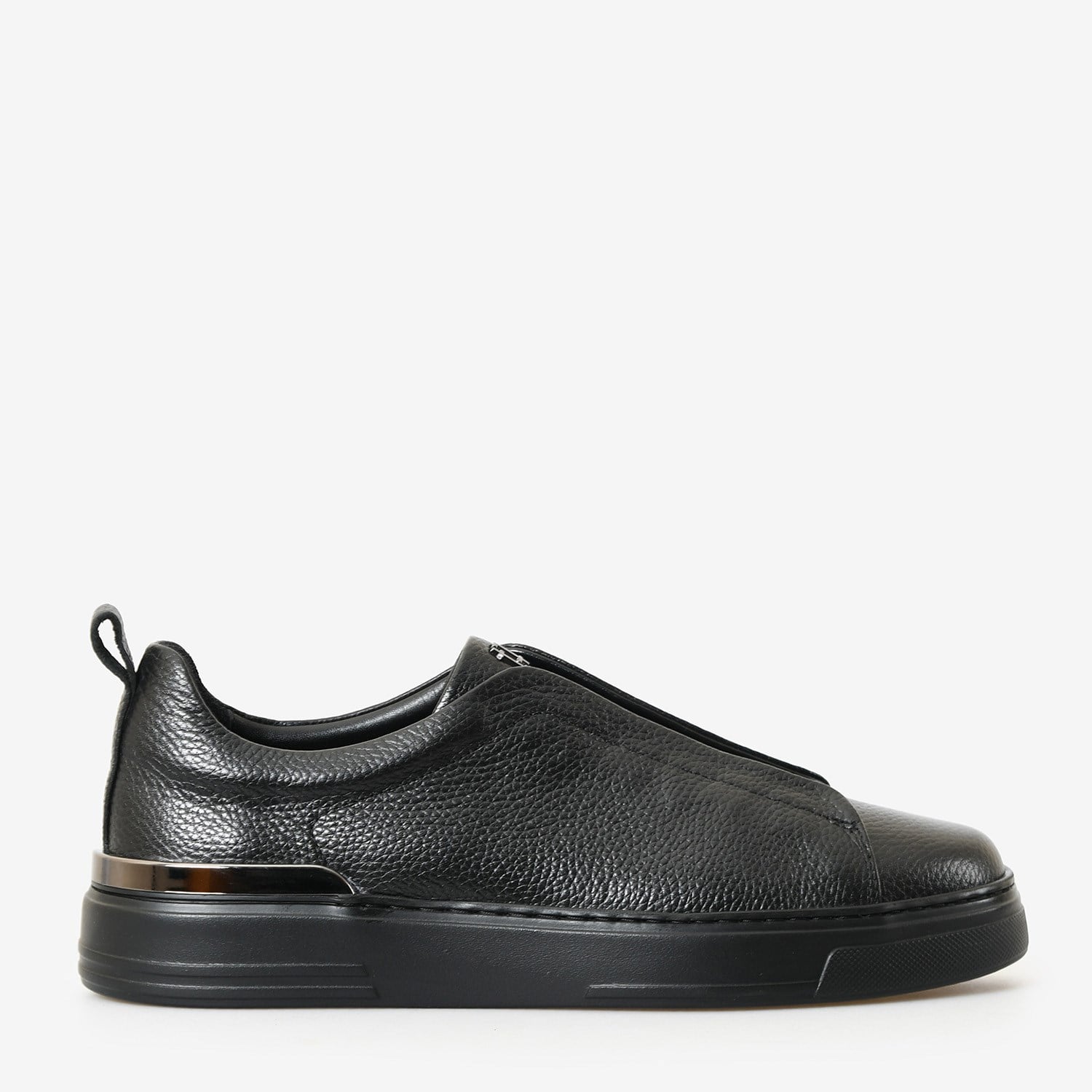 Siyah Deri Bağcıksız Erkek Sneaker