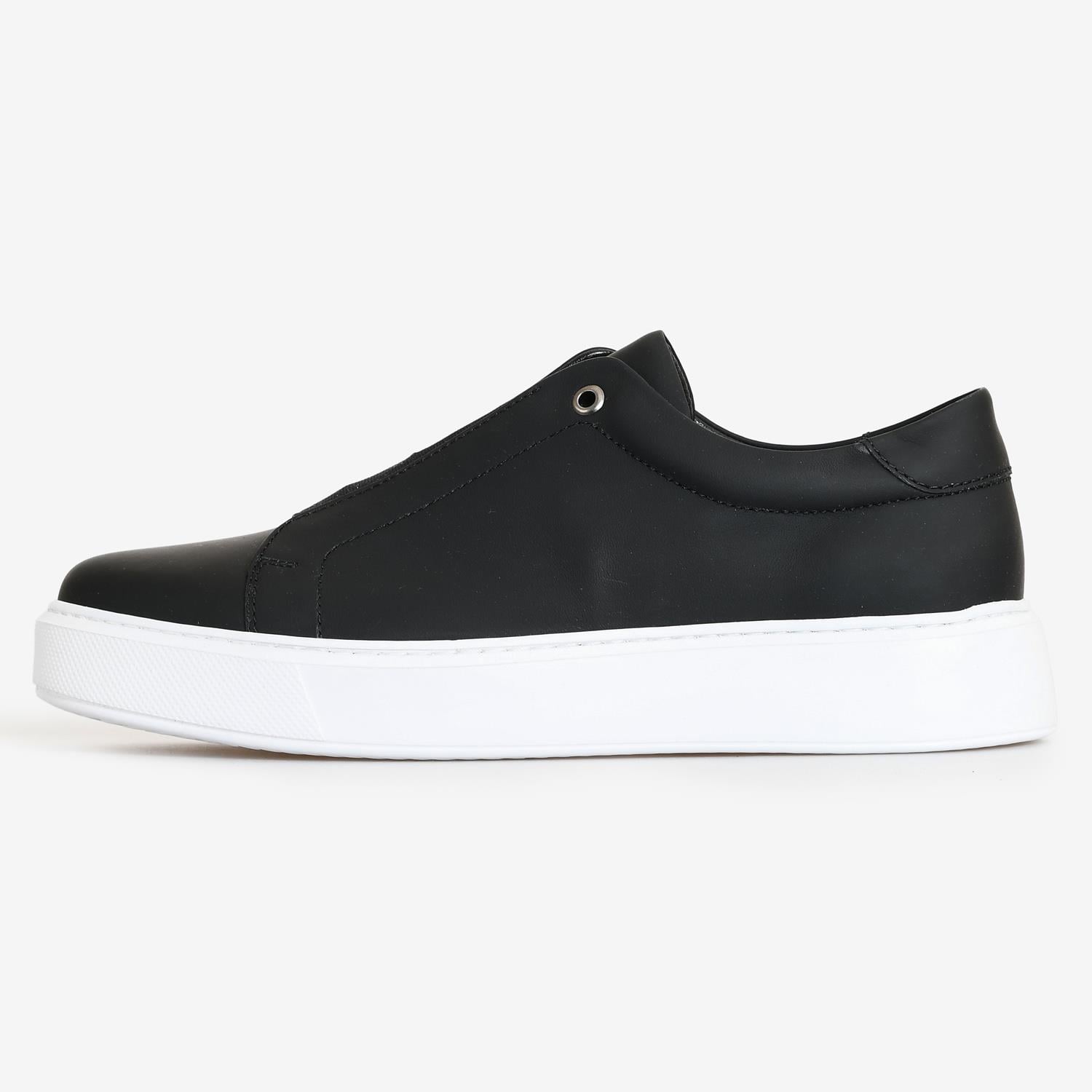 Siyah Deri Bağcıksız Erkek Sneakers