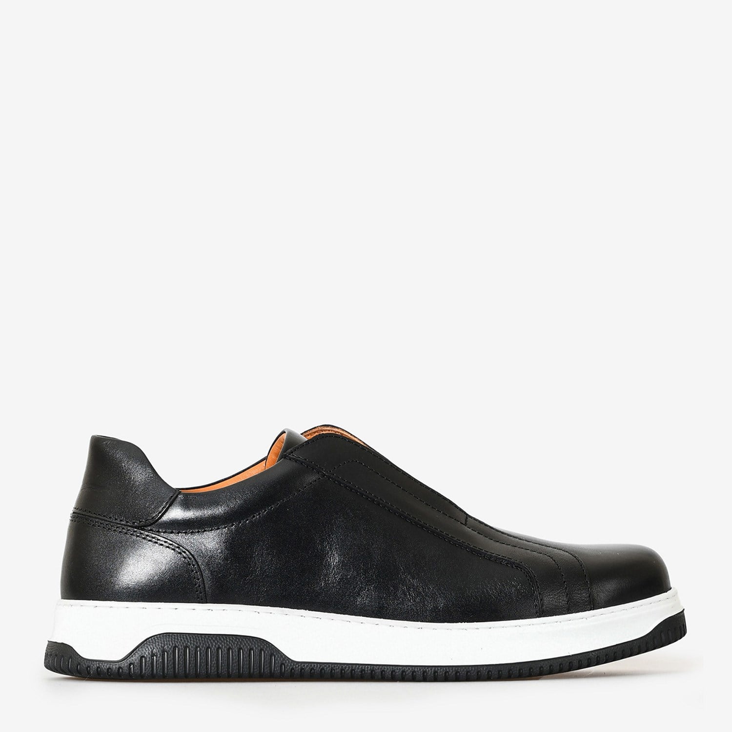 Siyah Deri Bağcıksız Erkek Sneakers