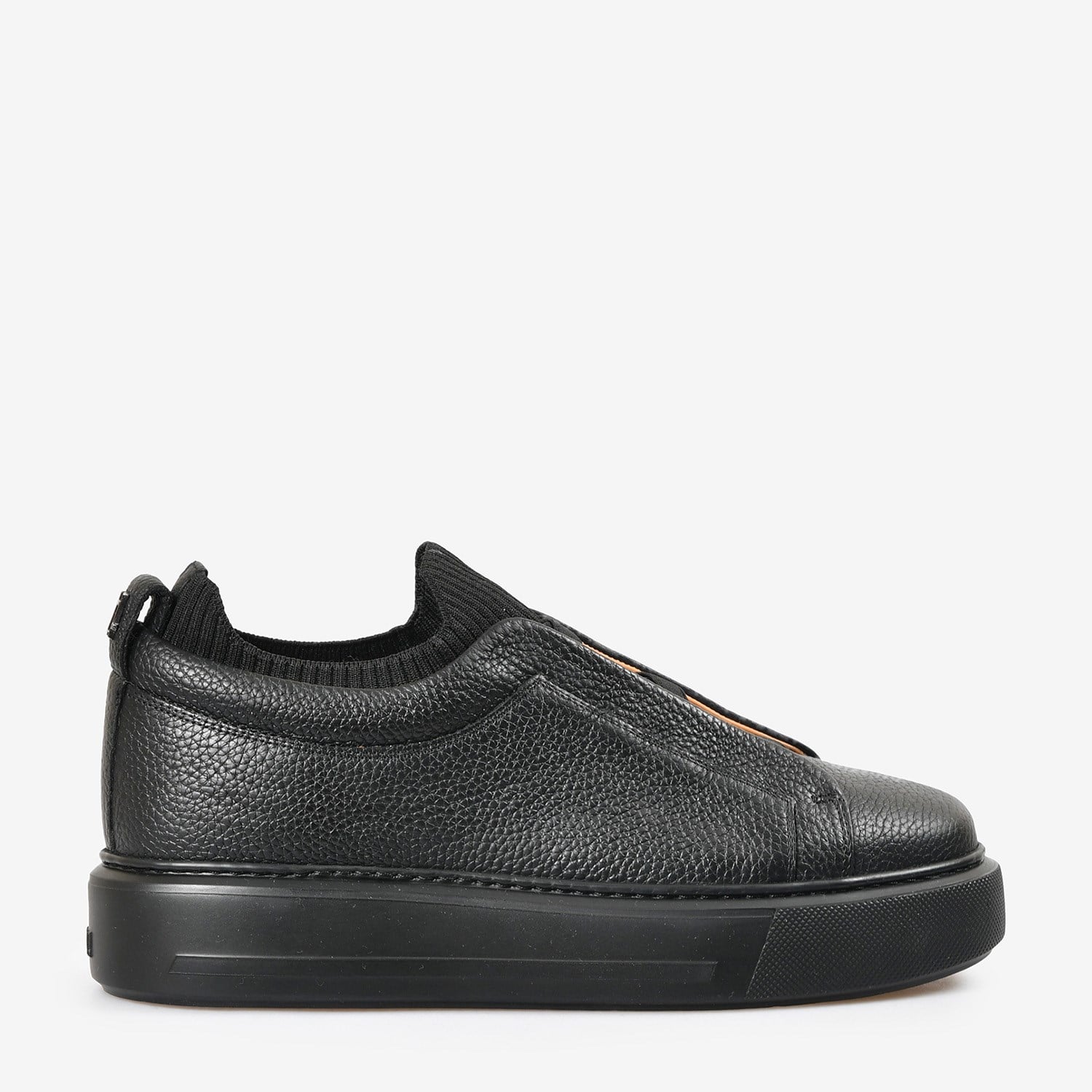 Siyah Deri Bağcıksız Kadın Sneaker