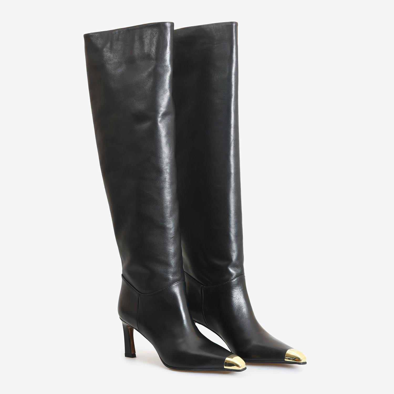Siyah Deri Diz Üstü Kadın Çizme