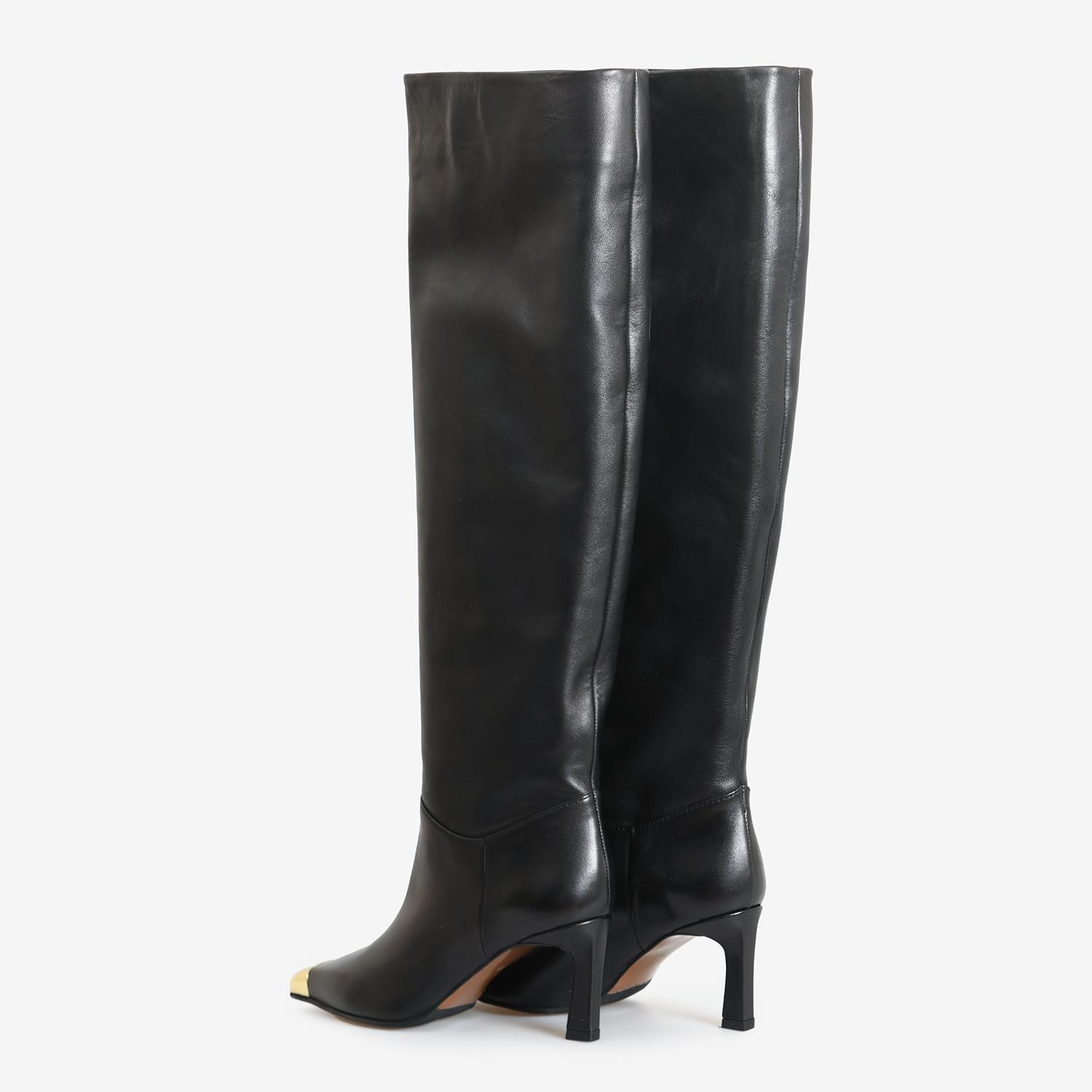Siyah Deri Diz Üstü Kadın Çizme