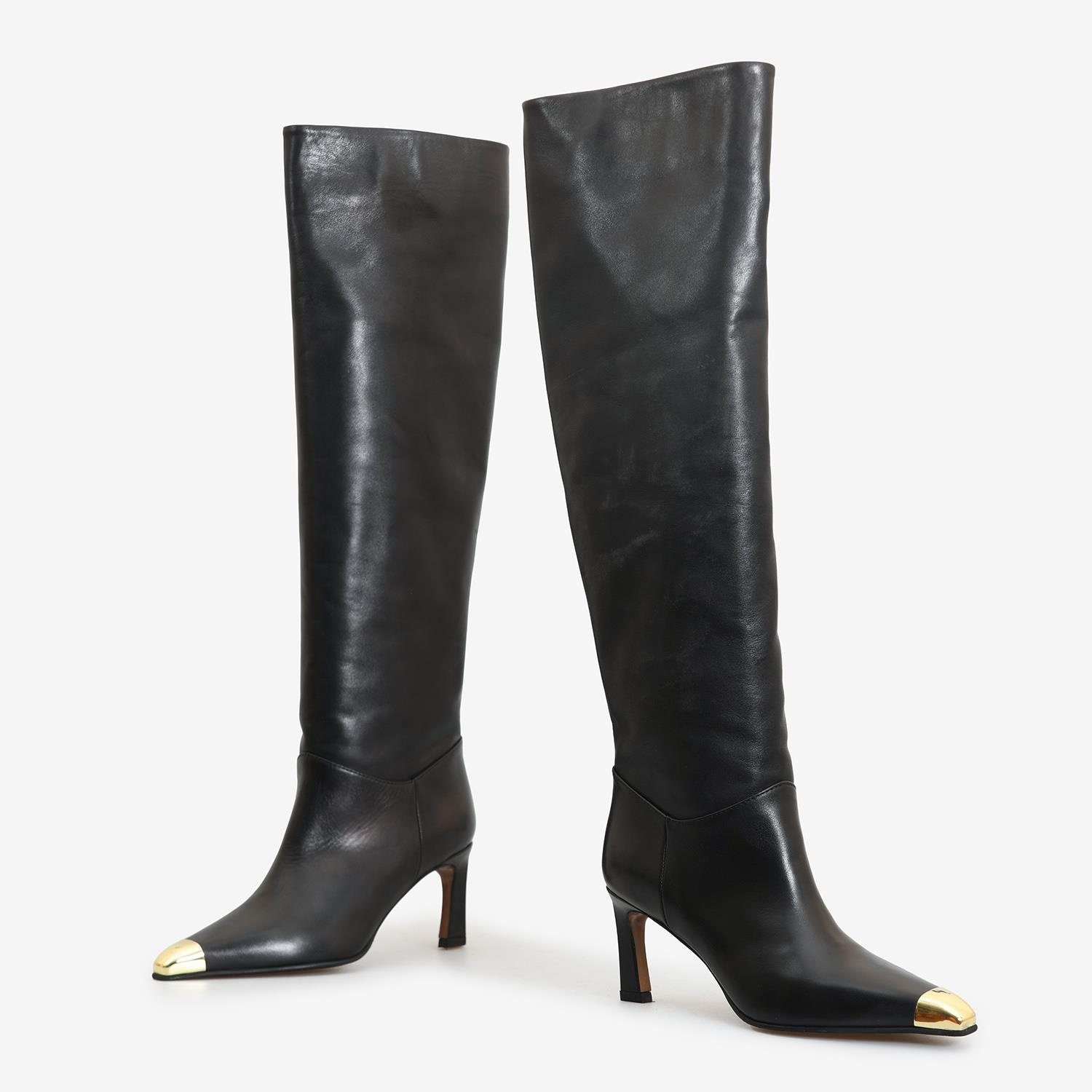 Siyah Deri Diz Üstü Kadın Çizme