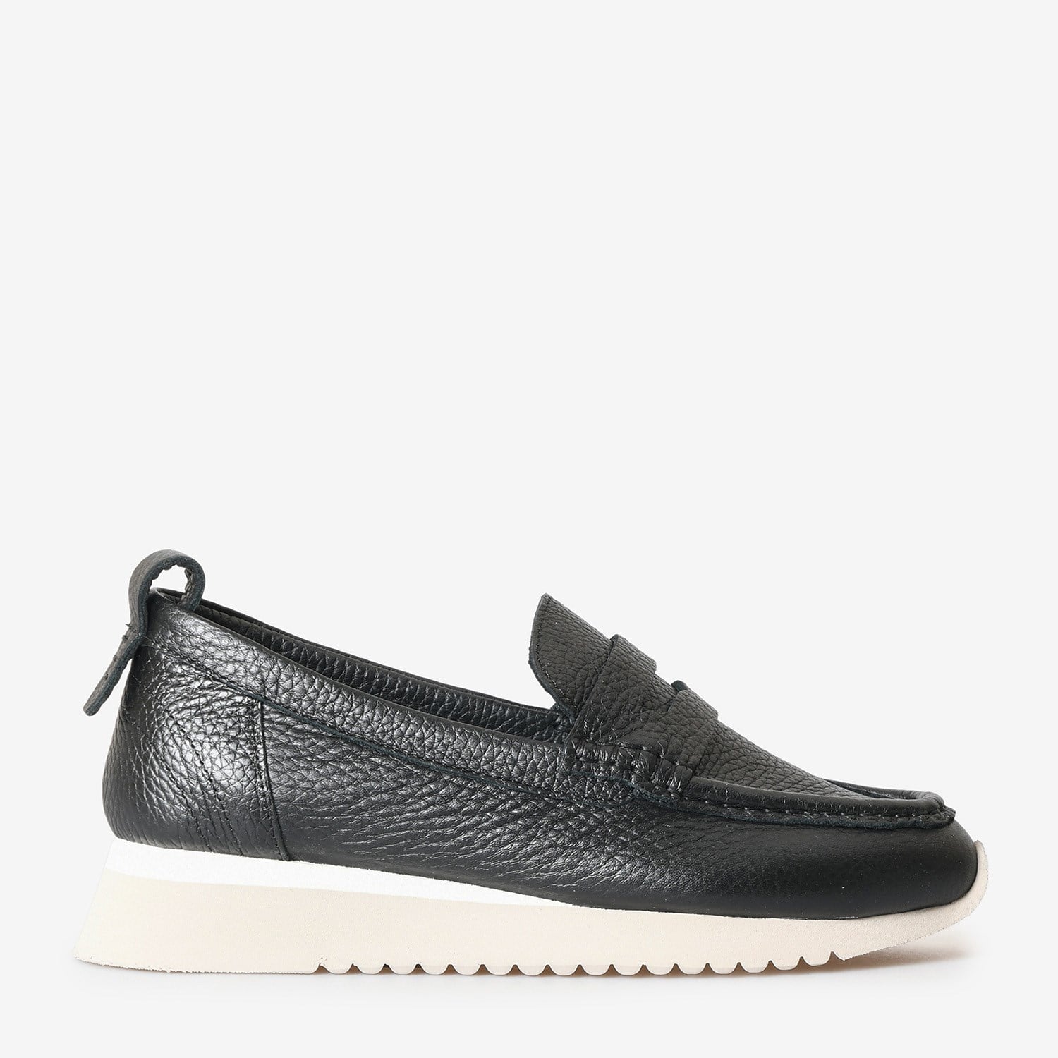 Siyah Deri Dolgu Topuk Kadın Loafer