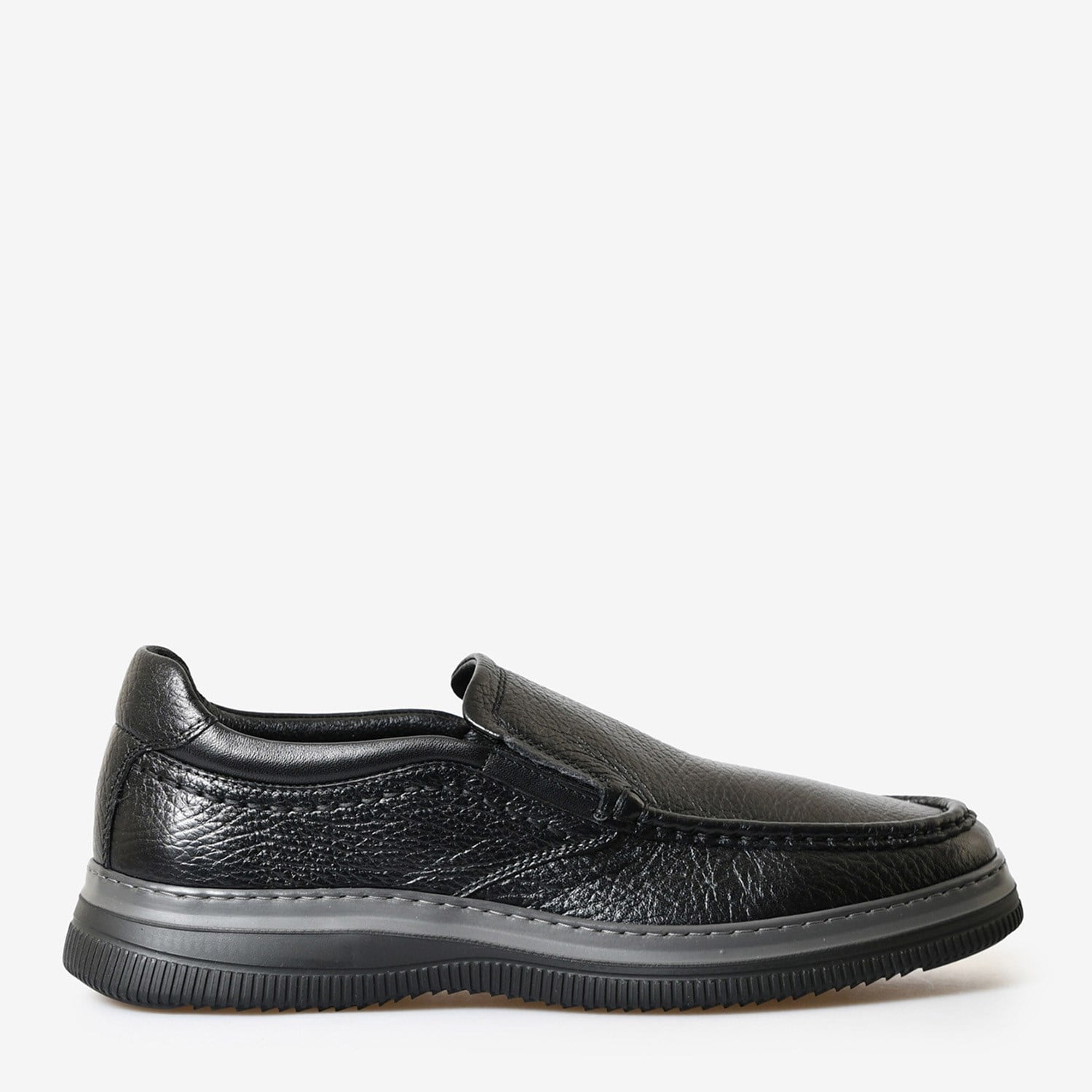 Siyah Deri Düz Erkek Loafer