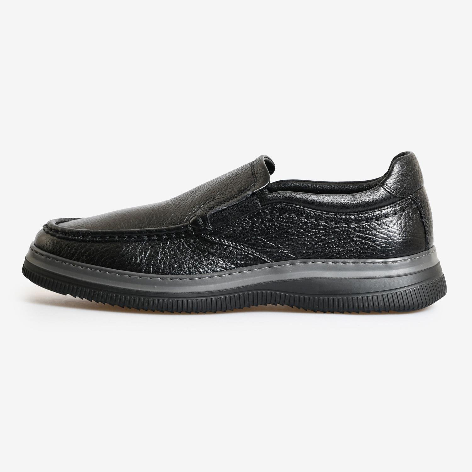 Siyah Deri Düz Erkek Loafer