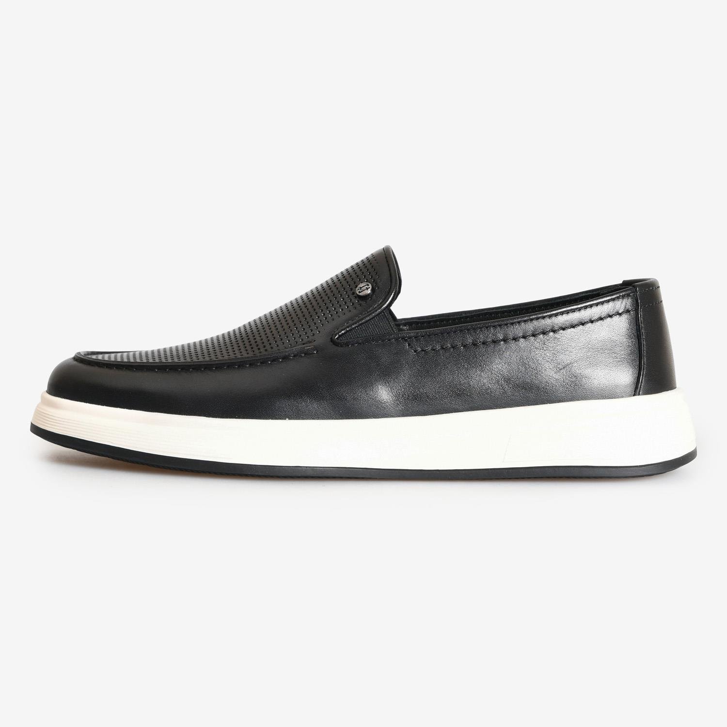 Siyah Deri Düz Erkek Loafer