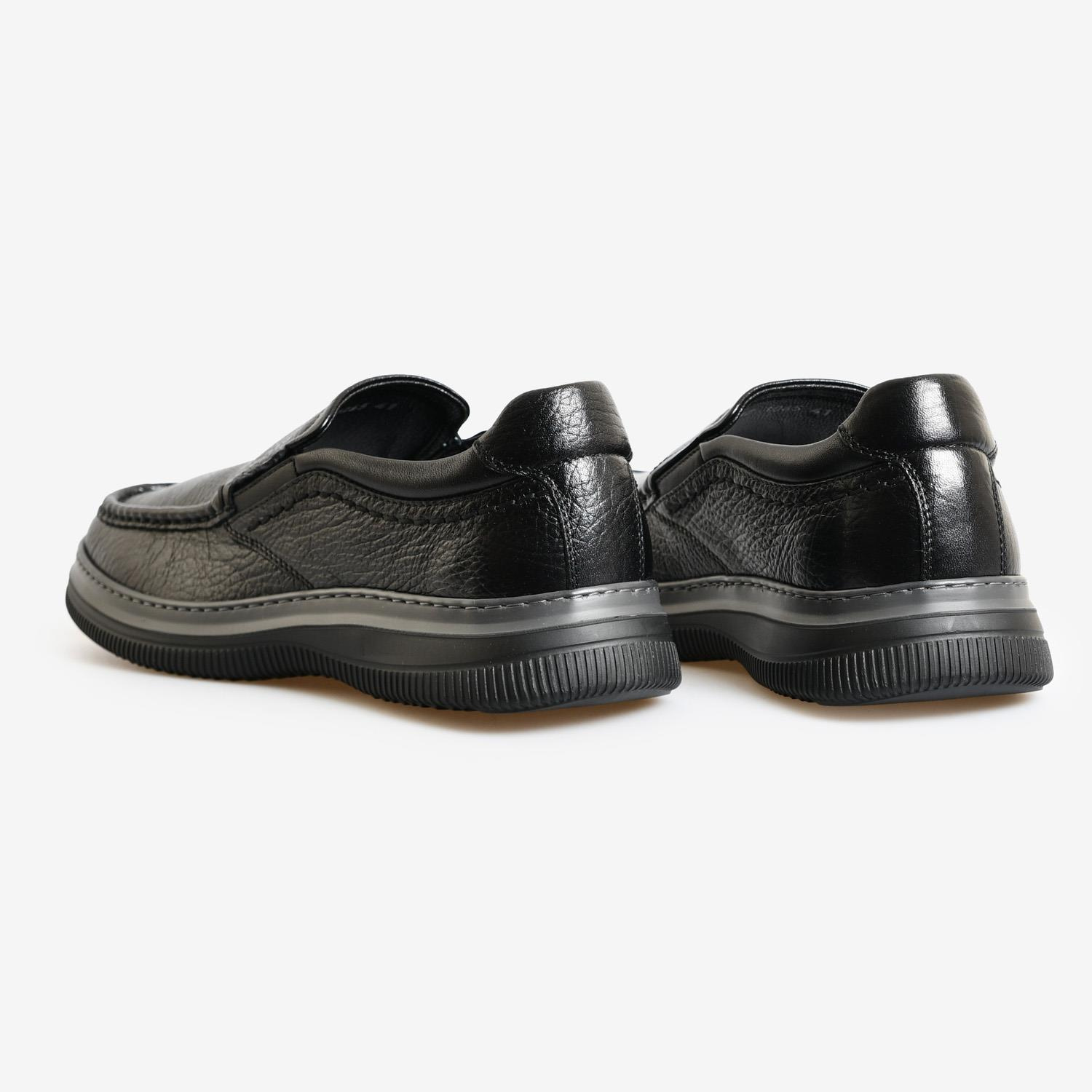 Siyah Deri Düz Erkek Loafer