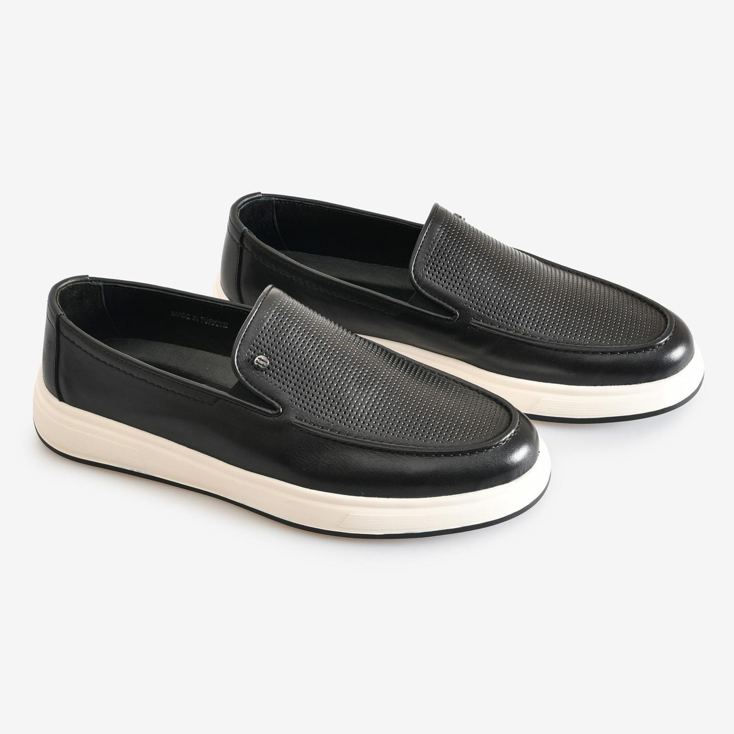 Siyah Deri Düz Erkek Loafer