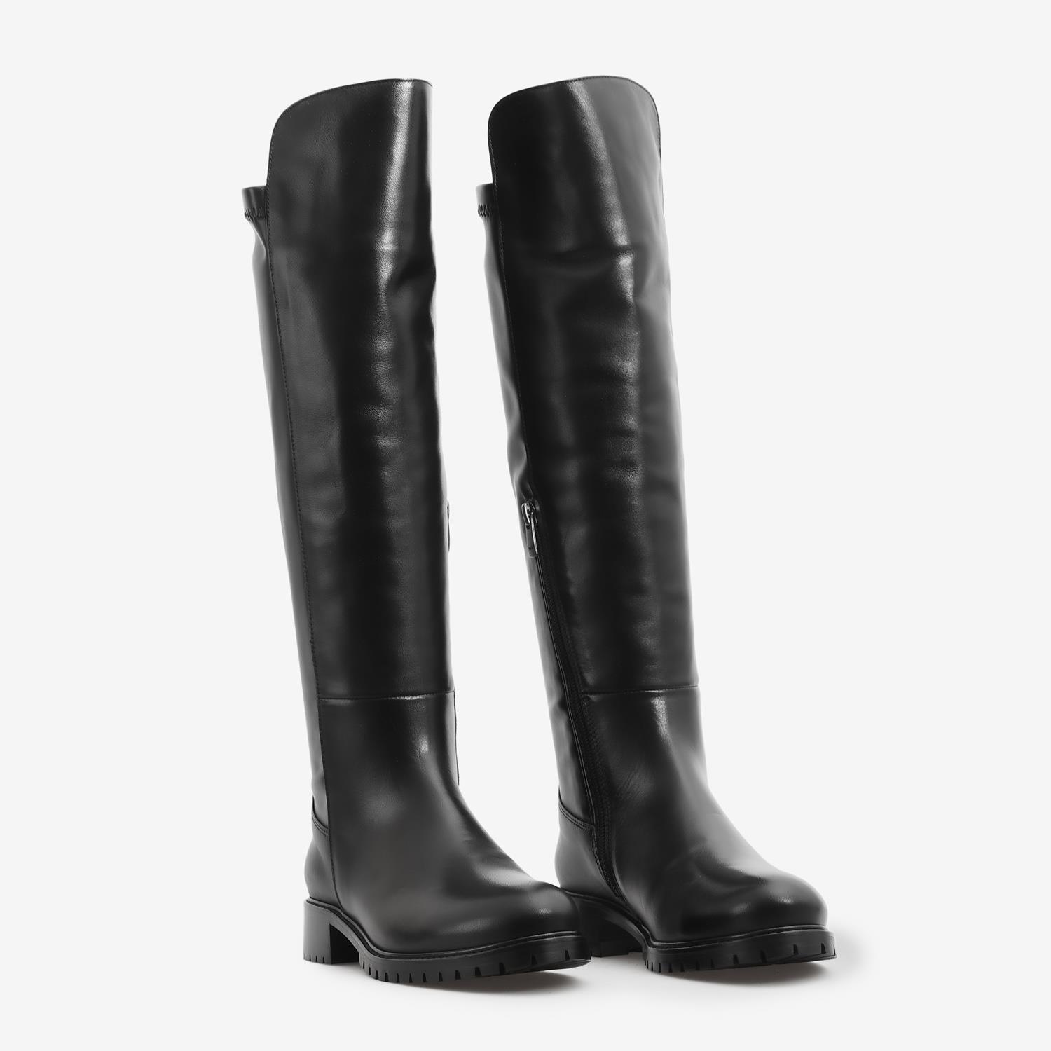 Siyah Deri Düz Kadın Çizme