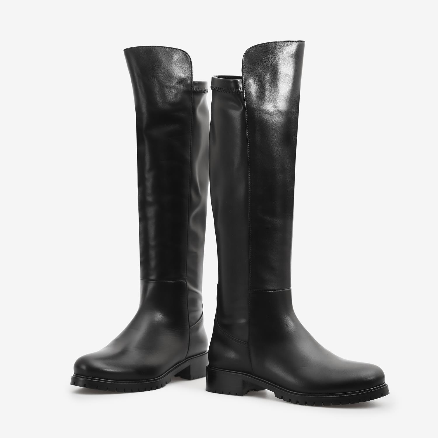 Siyah Deri Düz Kadın Çizme