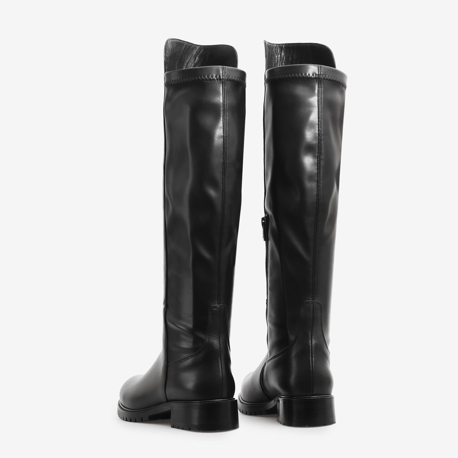 Siyah Deri Düz Kadın Çizme