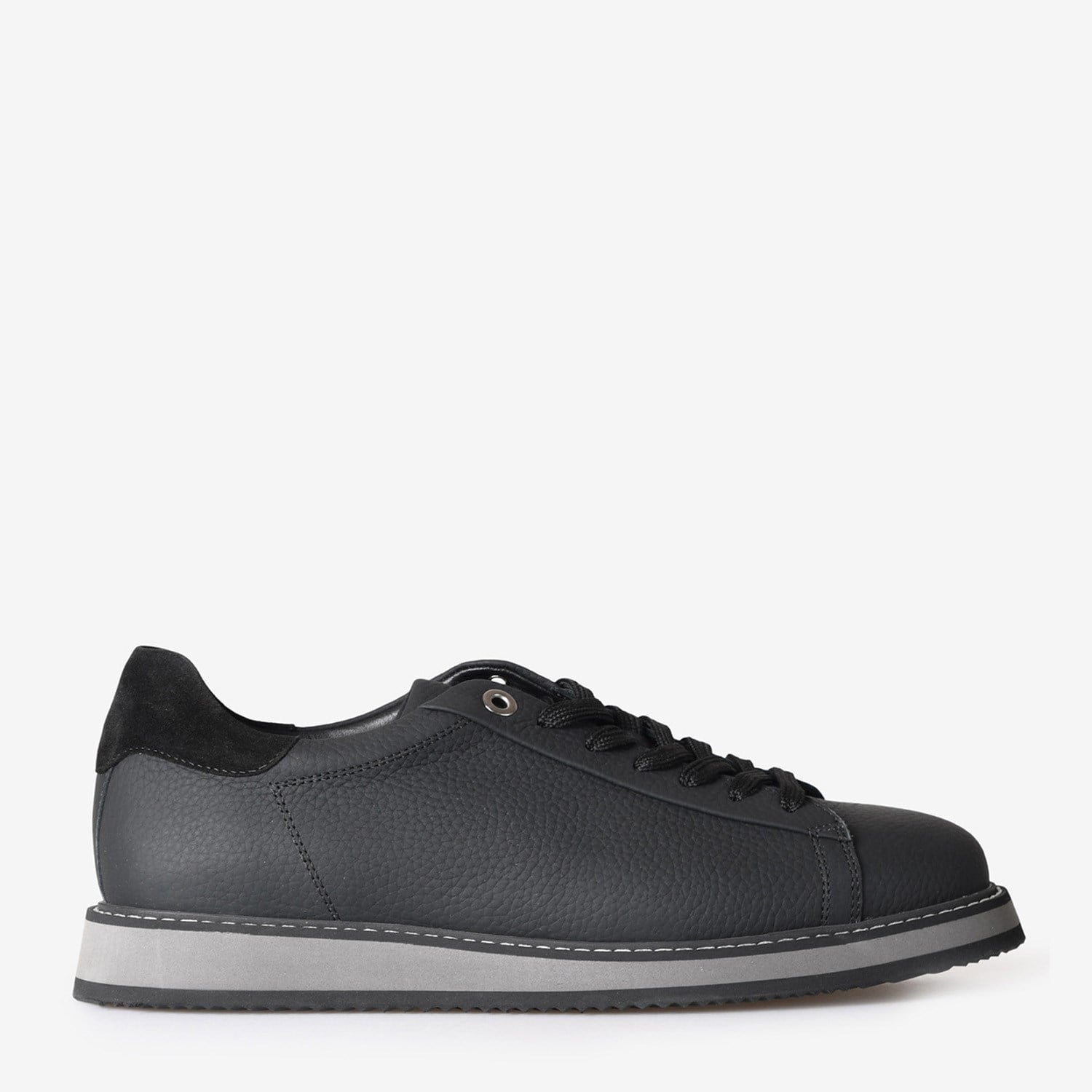 Siyah Deri Erkek Bağcıklı Sneaker