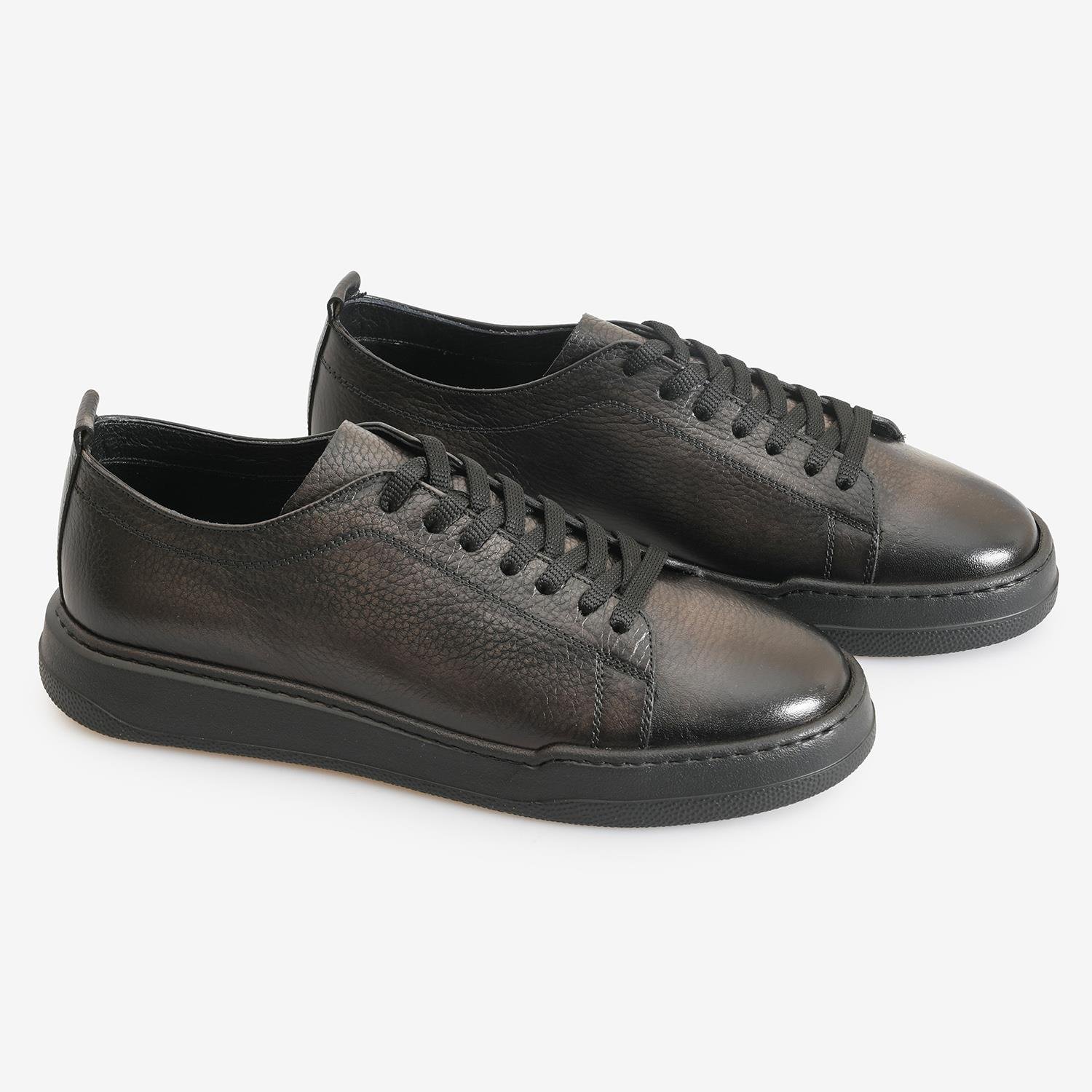 Siyah Deri Erkek Bağcıklı Sneaker