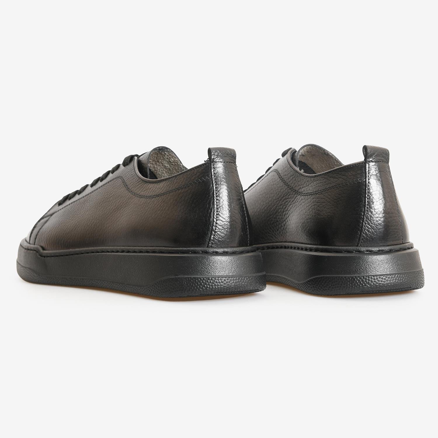 Siyah Deri Erkek Bağcıklı Sneaker