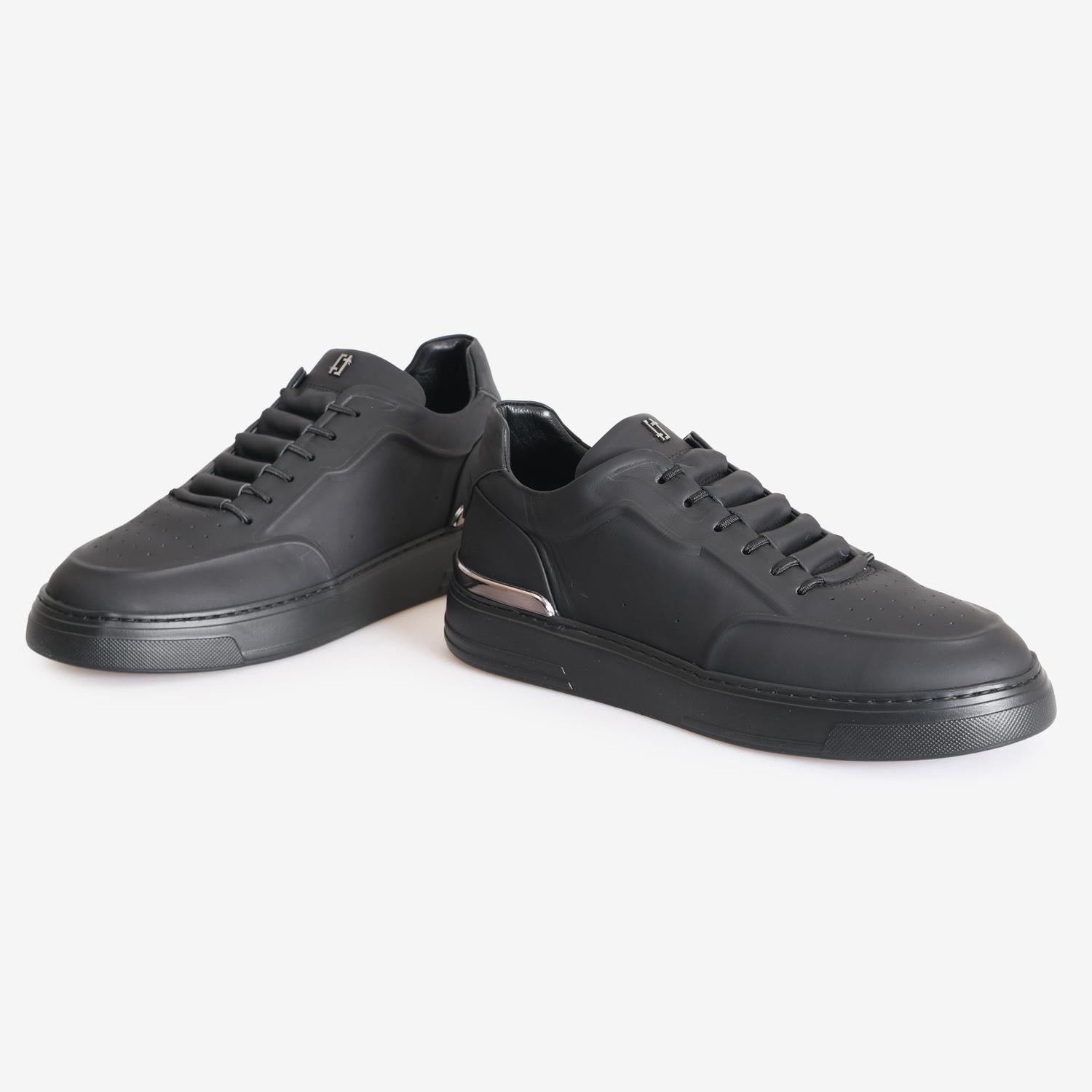 Siyah Deri Erkek Bağcıklı Sneaker