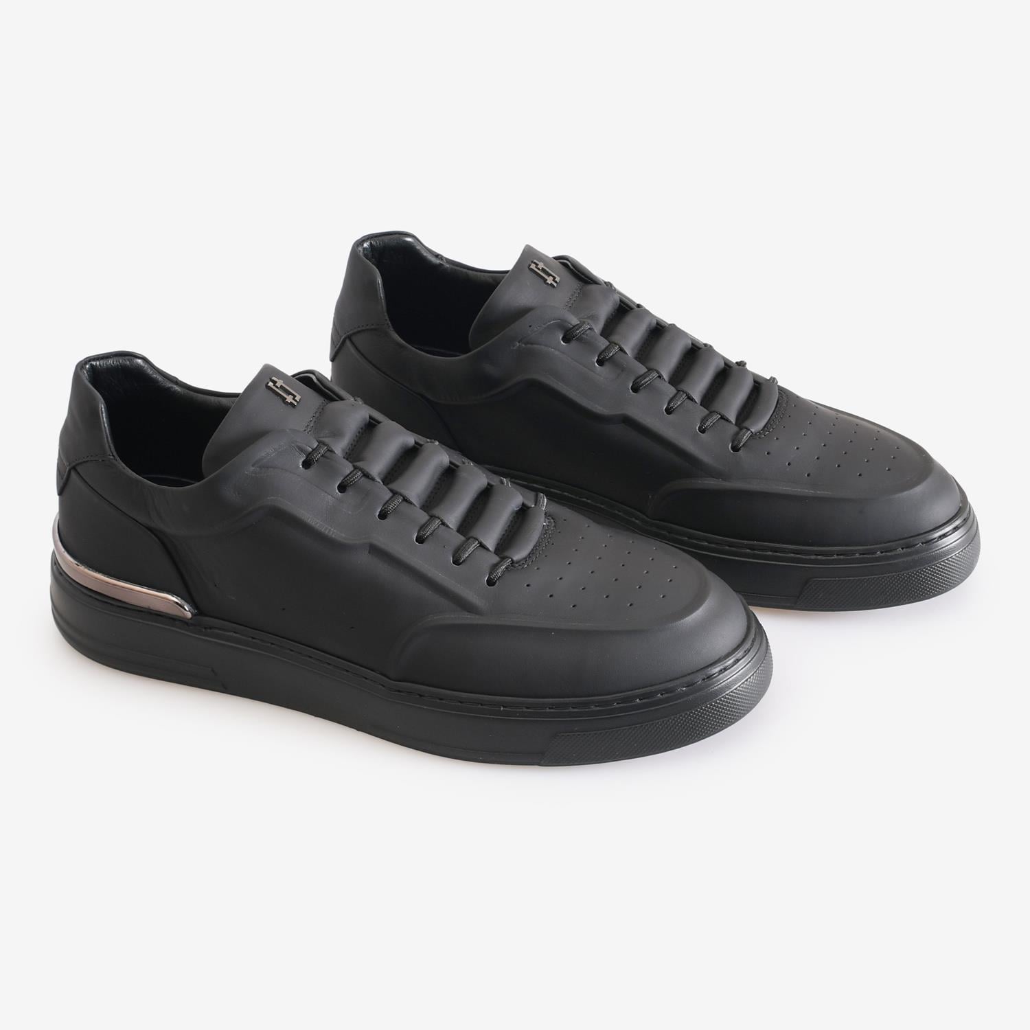 Siyah Deri Erkek Bağcıklı Sneaker