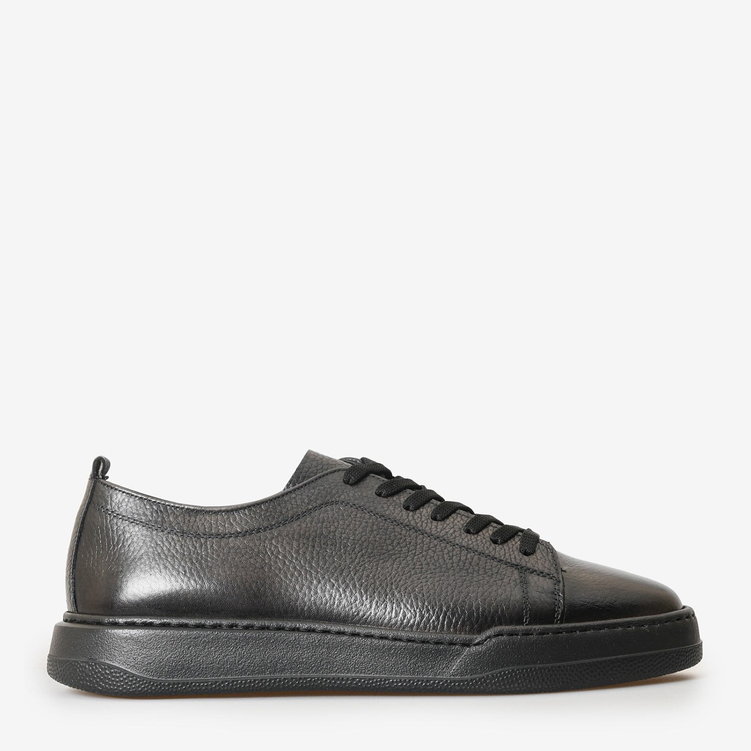 Siyah Deri Erkek Bağcıklı Sneaker