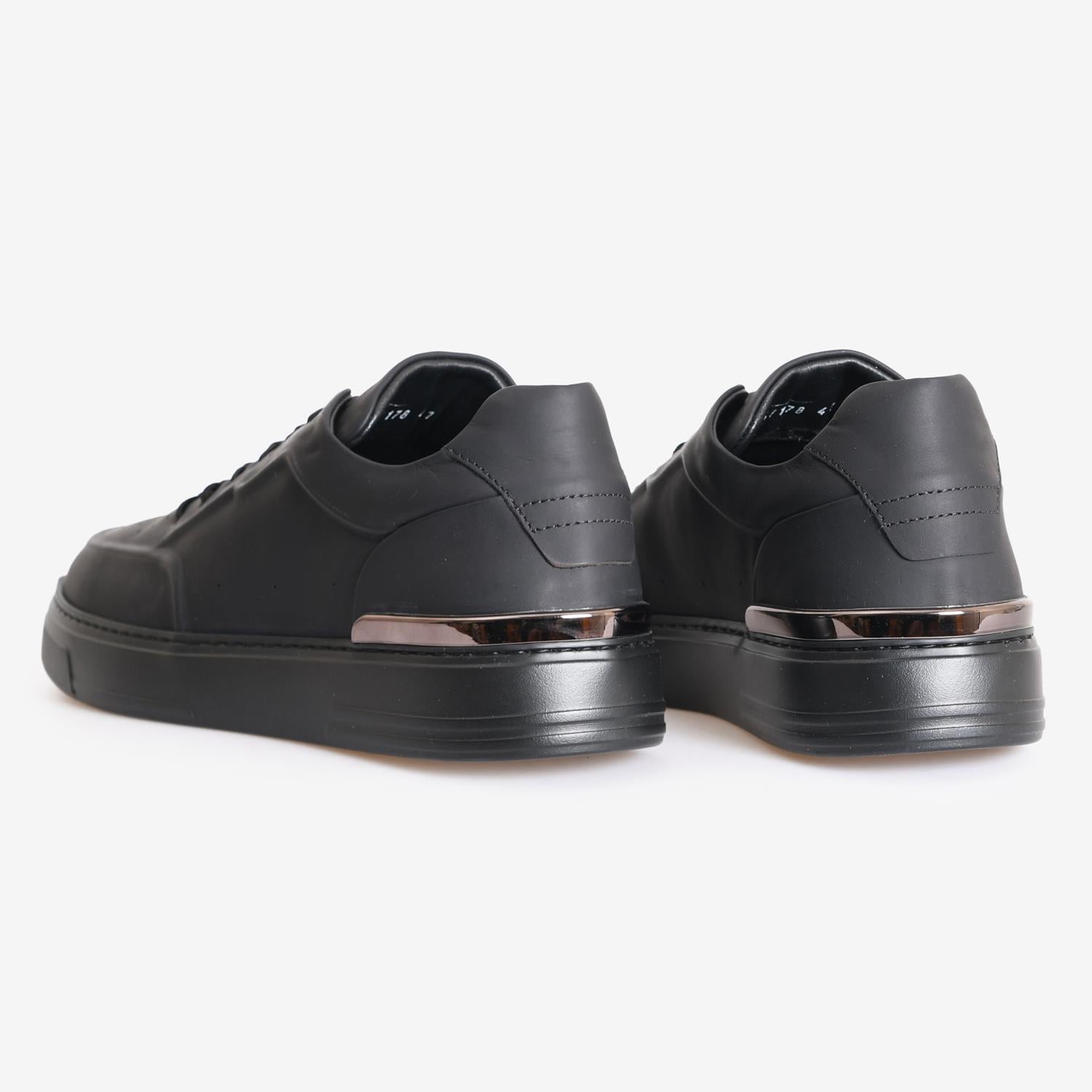 Siyah Deri Erkek Bağcıklı Sneaker