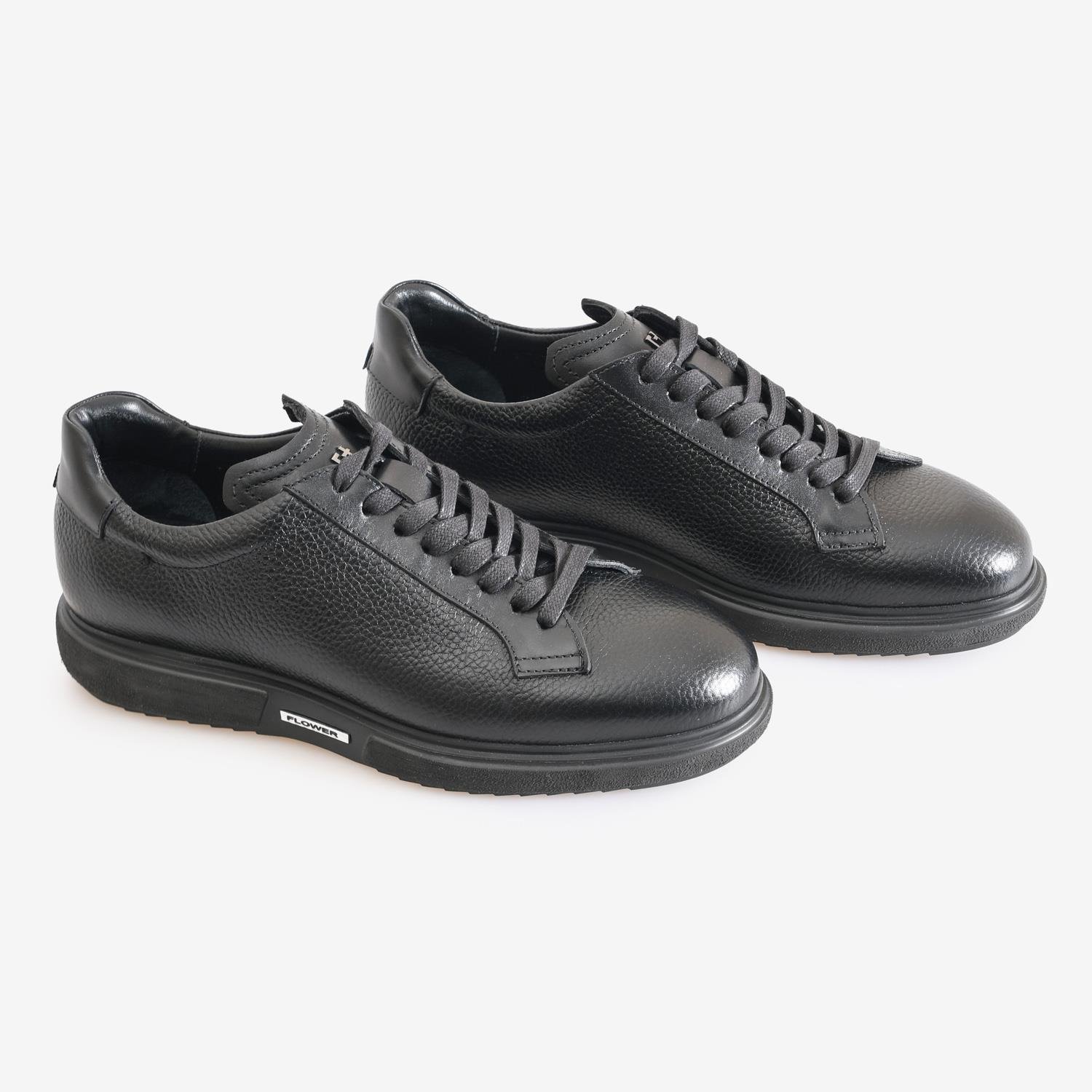 Siyah Deri Erkek Bağcıklı Sneaker