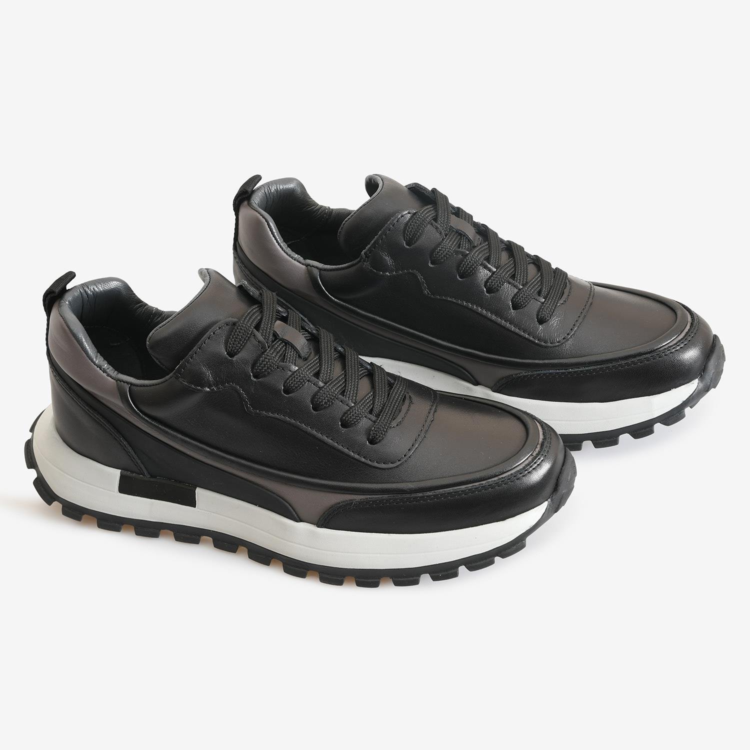 Siyah Deri Erkek Bağcıklı Spor Ayakkabı