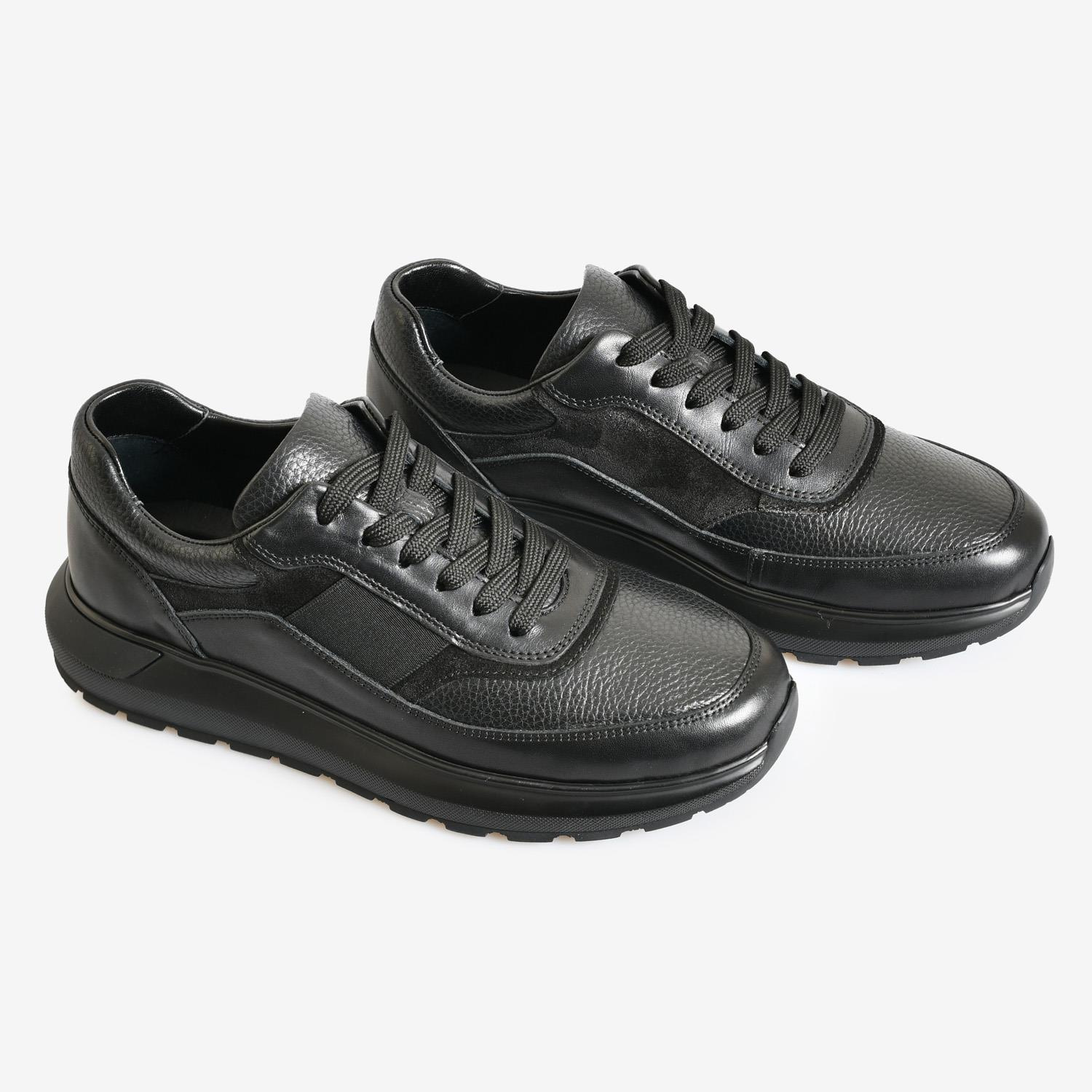 Siyah Deri Erkek Bağcıklı Spor Ayakkabı