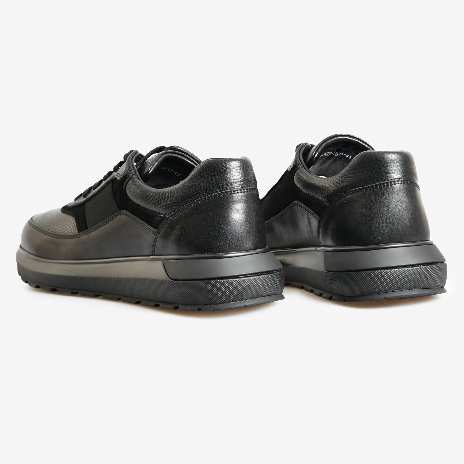 Siyah Deri Erkek Bağcıklı Spor Ayakkabı