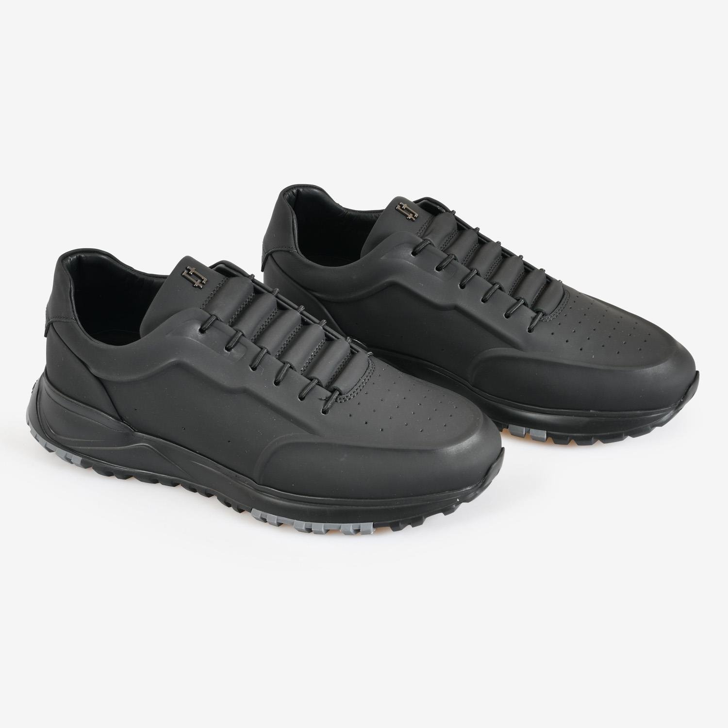 Siyah Deri Erkek Bağcıklı Spor Ayakkabı