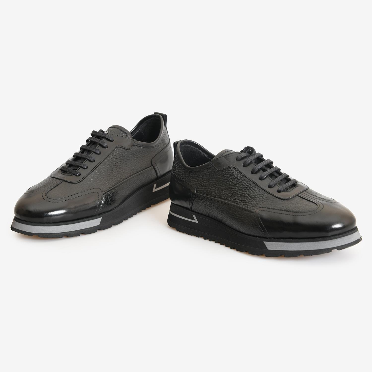 Siyah Deri Erkek Bağcıklı Spor Ayakkabı