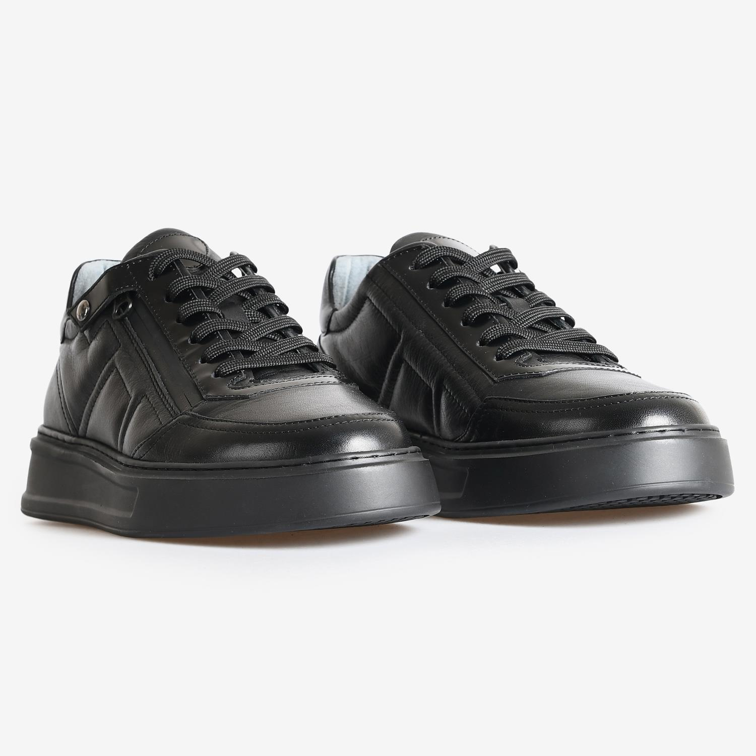 Siyah Deri Erkek Sneakers