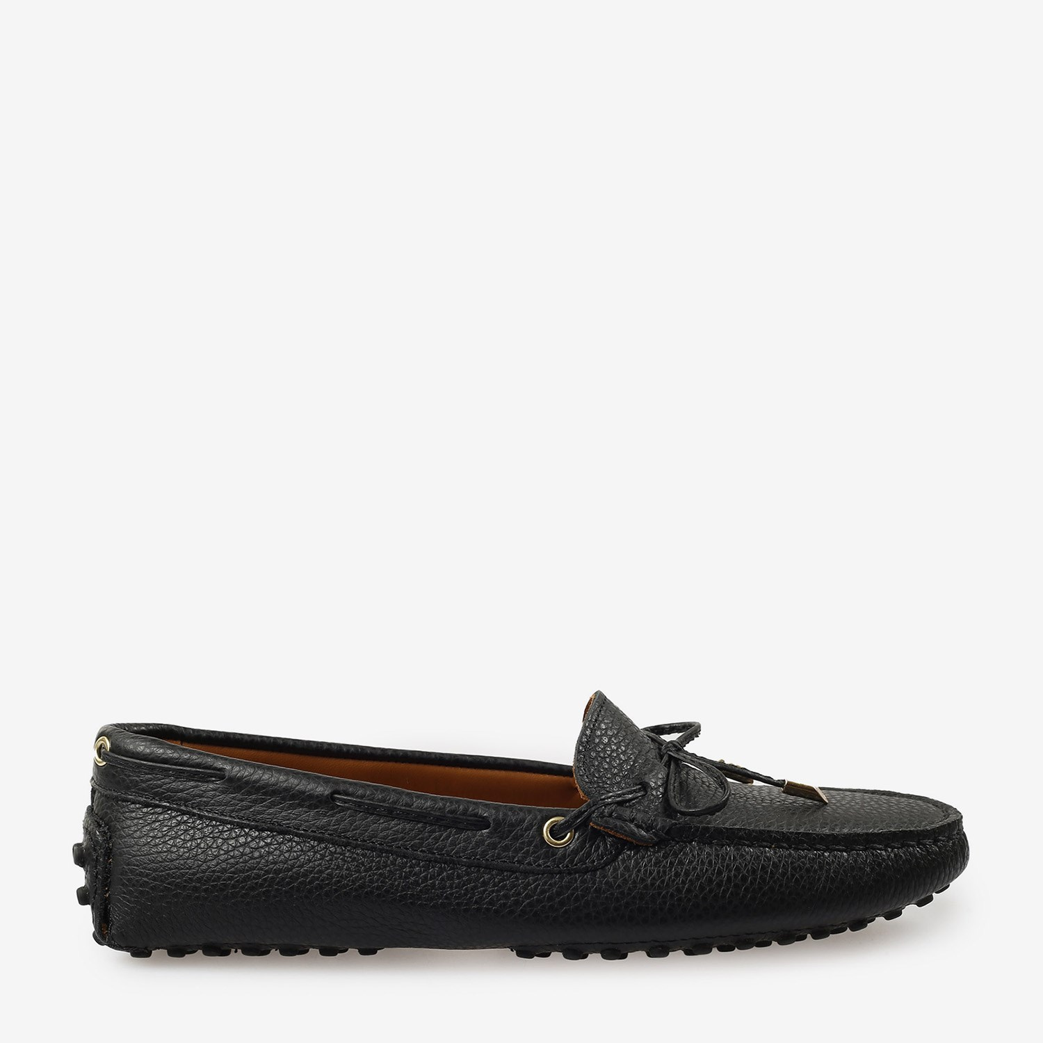 Siyah Deri Fiyonk Detaylı Babet Loafer