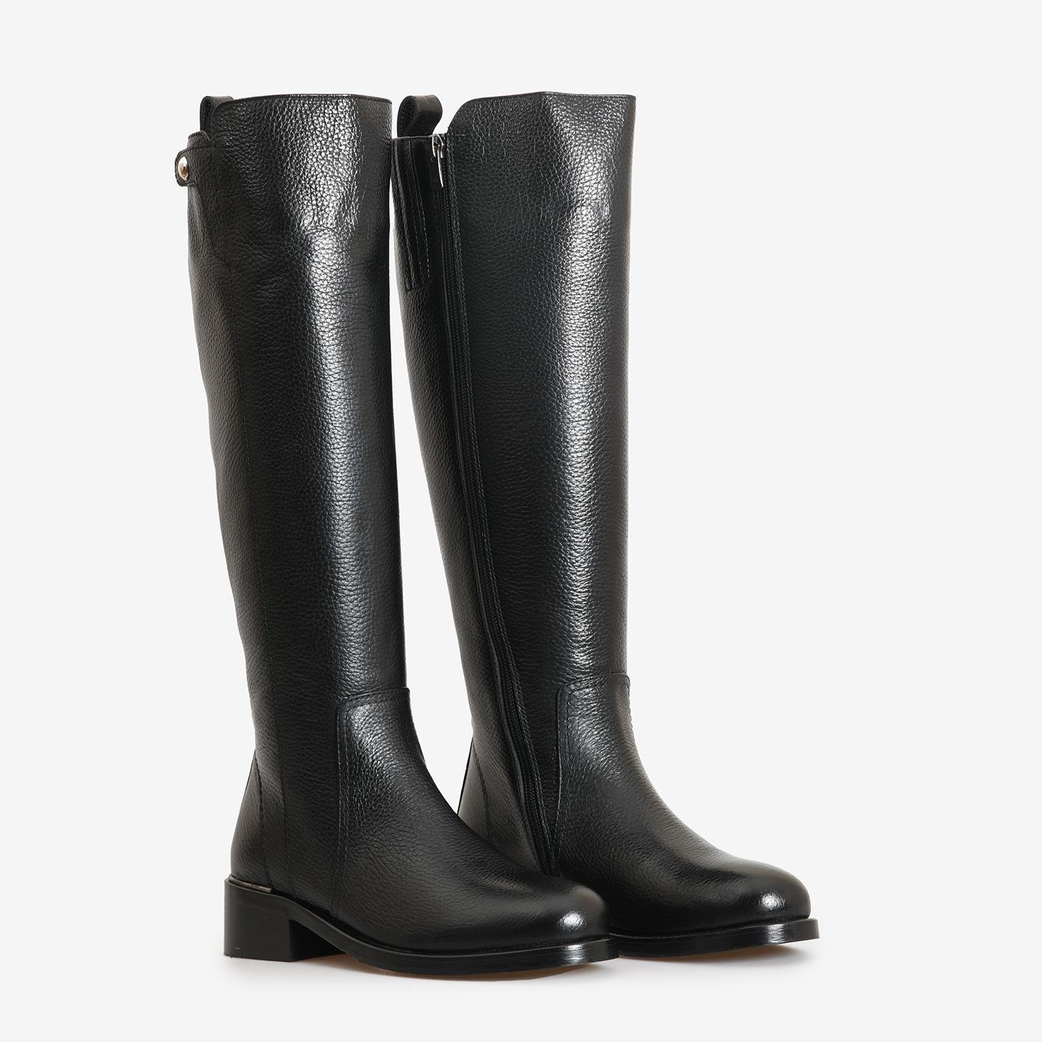 Siyah Deri Kadın Çizme