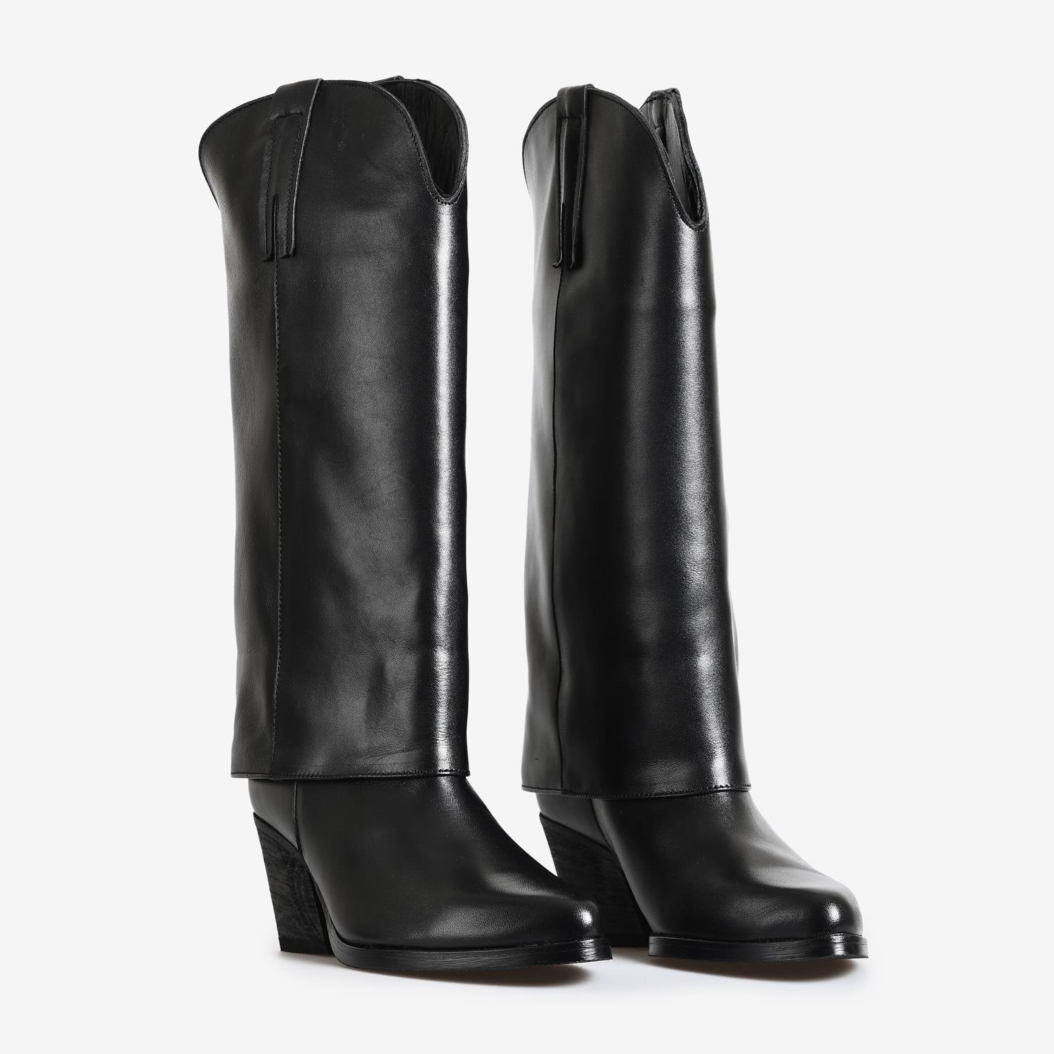 Siyah Deri Kadın Çizme