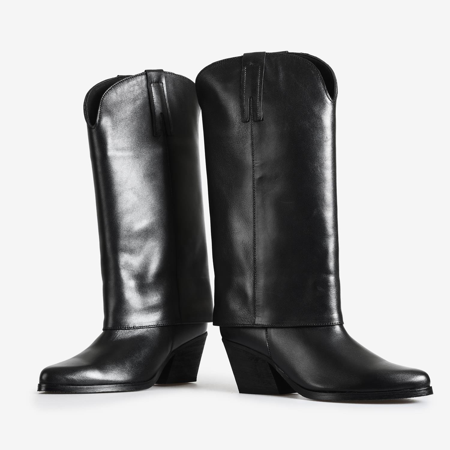 Siyah Deri Kadın Çizme