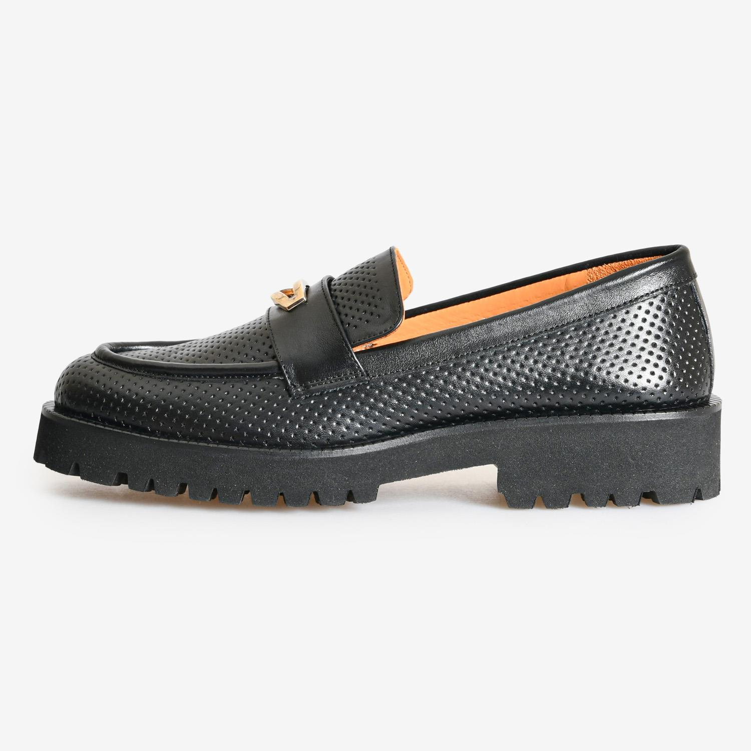 Siyah Deri Kadın Loafer