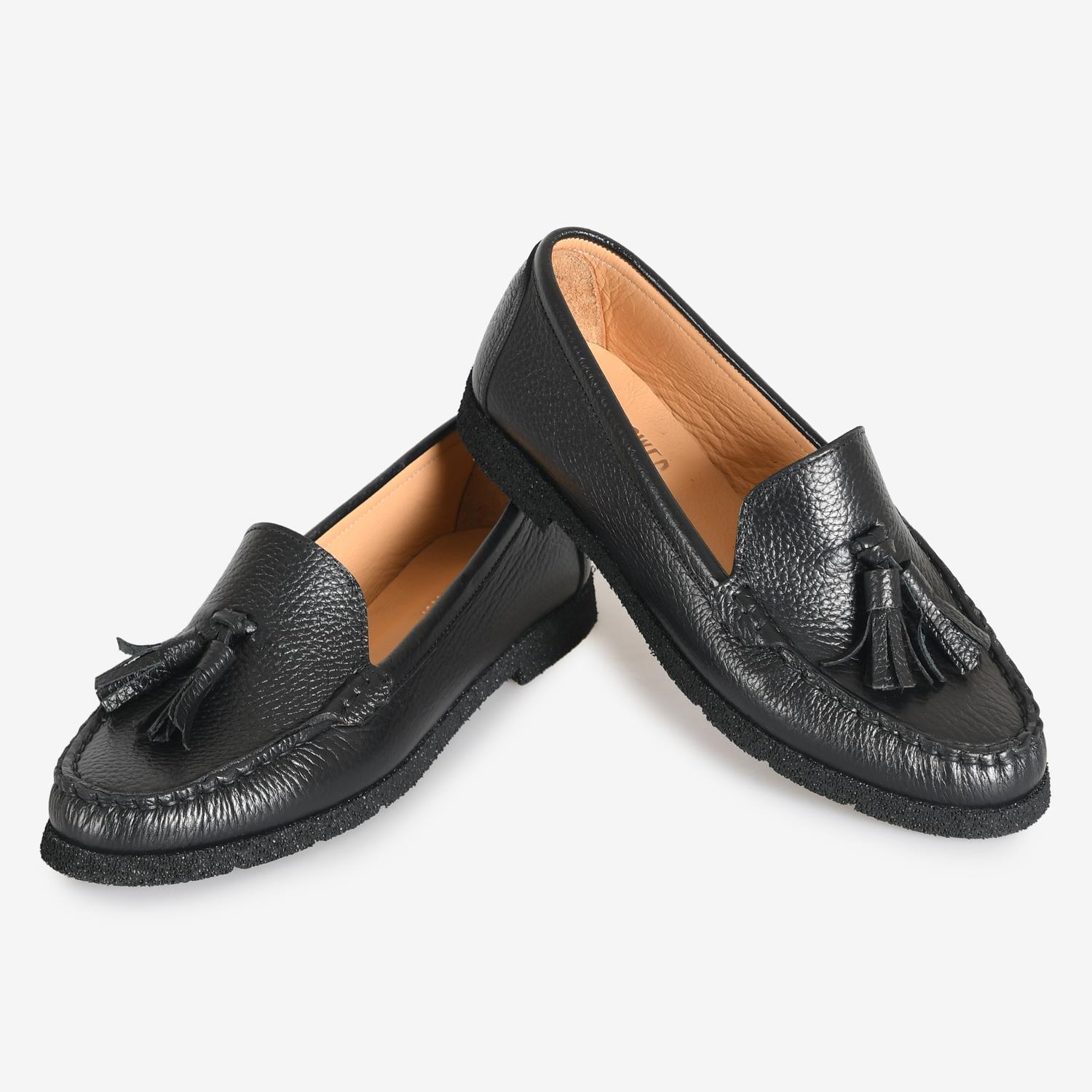 Siyah Deri Kadın Loafer