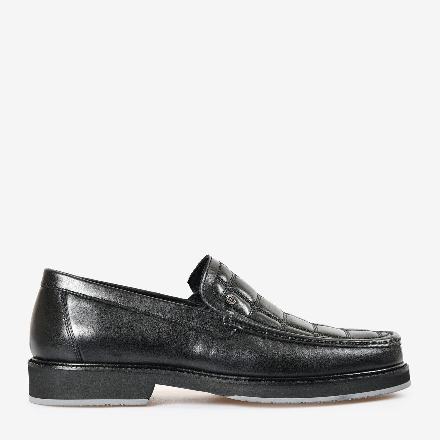 Siyah Deri Kare Desenli Erkek Loafer