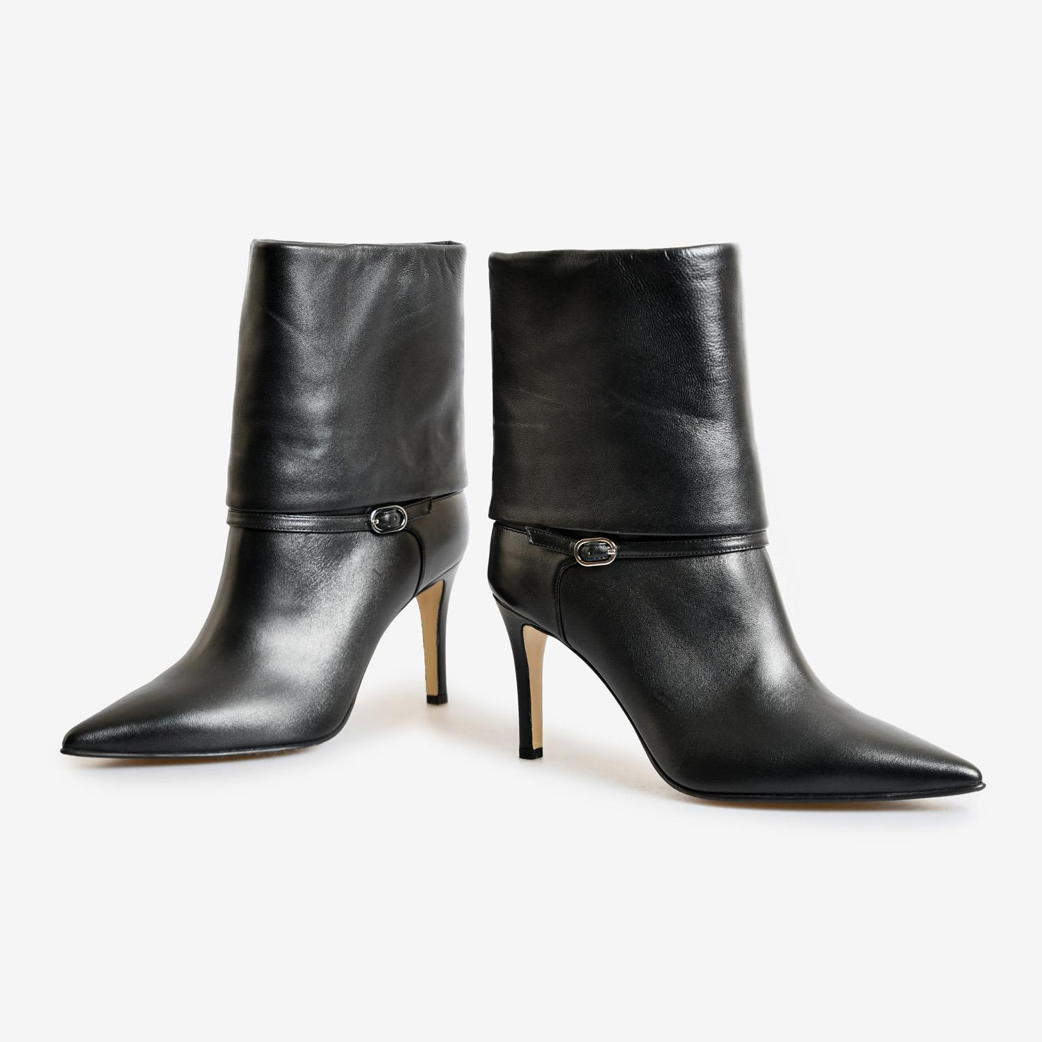 Siyah Deri Kemer Detaylı Kadın Abiye Bot