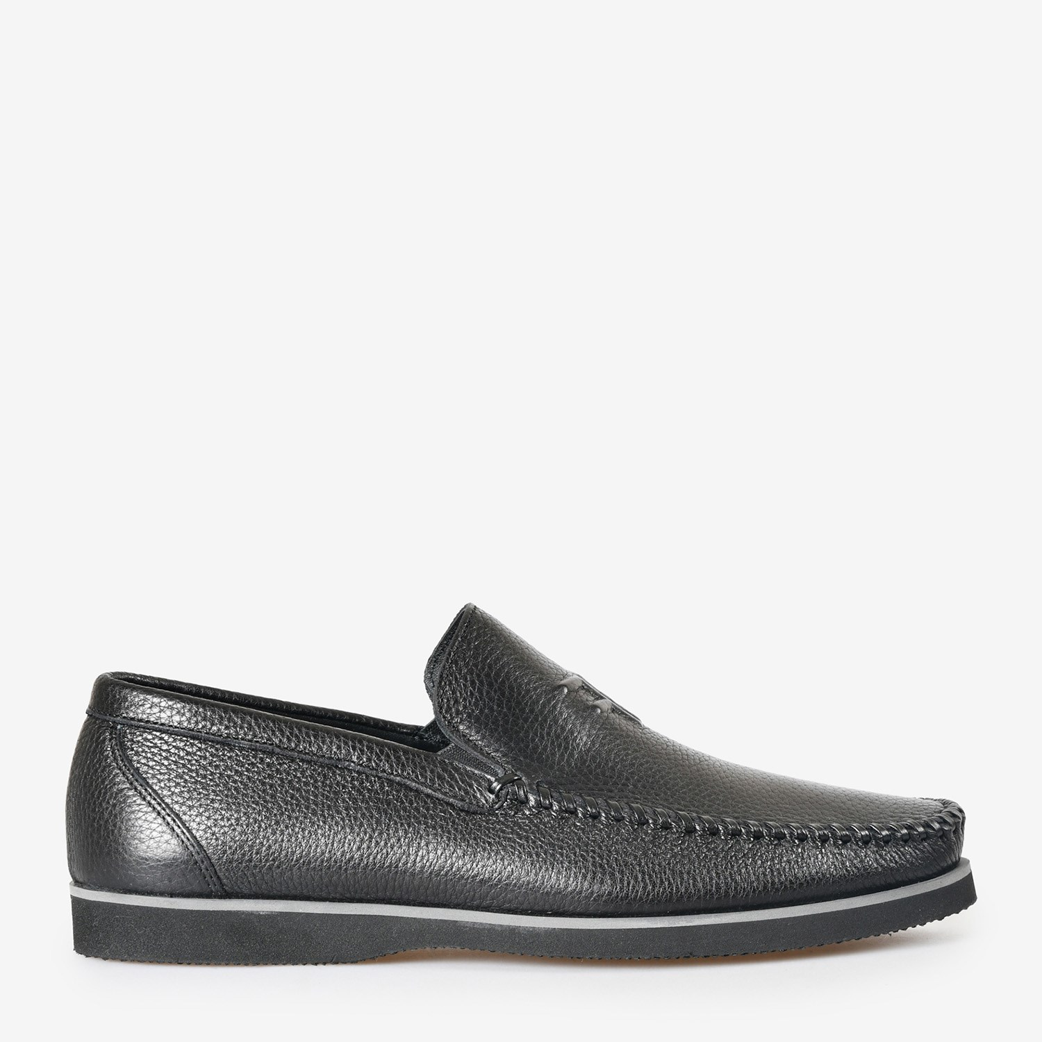 Siyah Deri Logo Baskılı Erkek Loafer