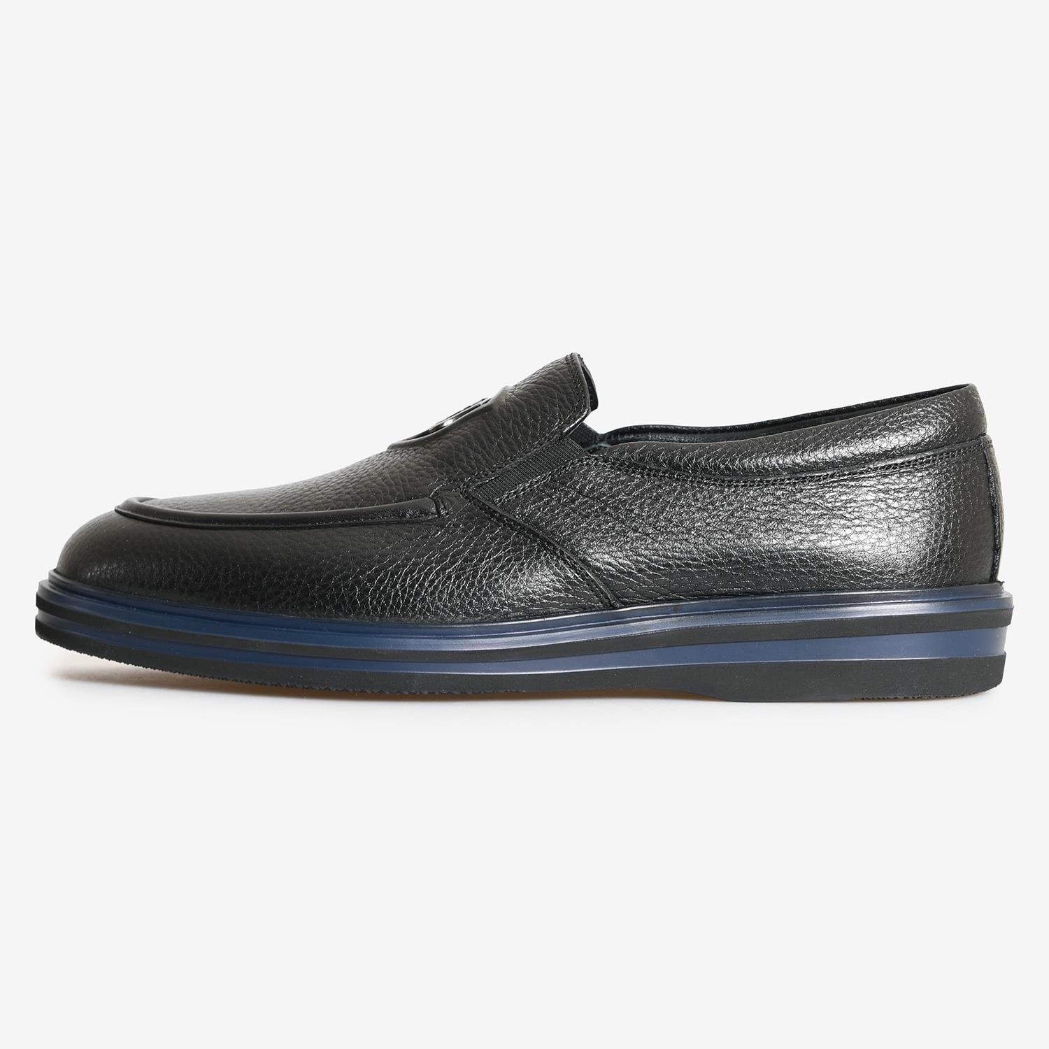 SİYAH DERİ LOGO DETAYLI ERKEK LOAFER