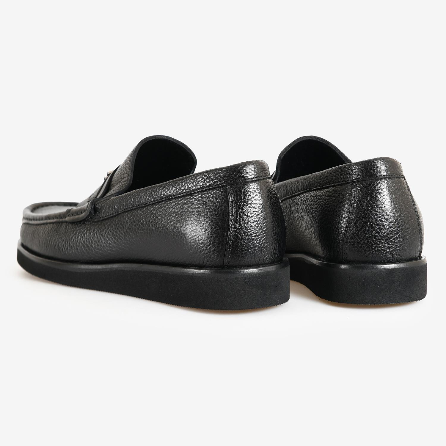 SİYAH DERİ LOGO DETAYLI ERKEK LOAFER