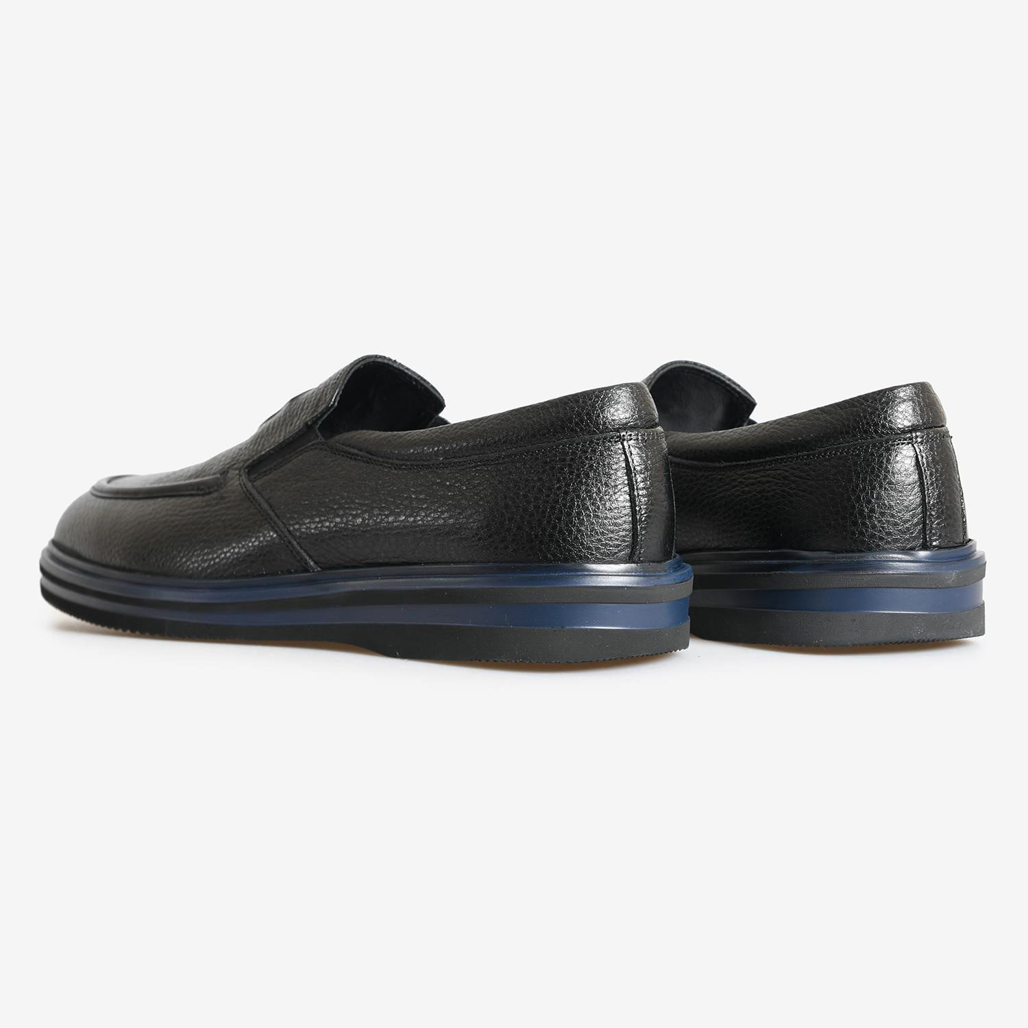 SİYAH DERİ LOGO DETAYLI ERKEK LOAFER