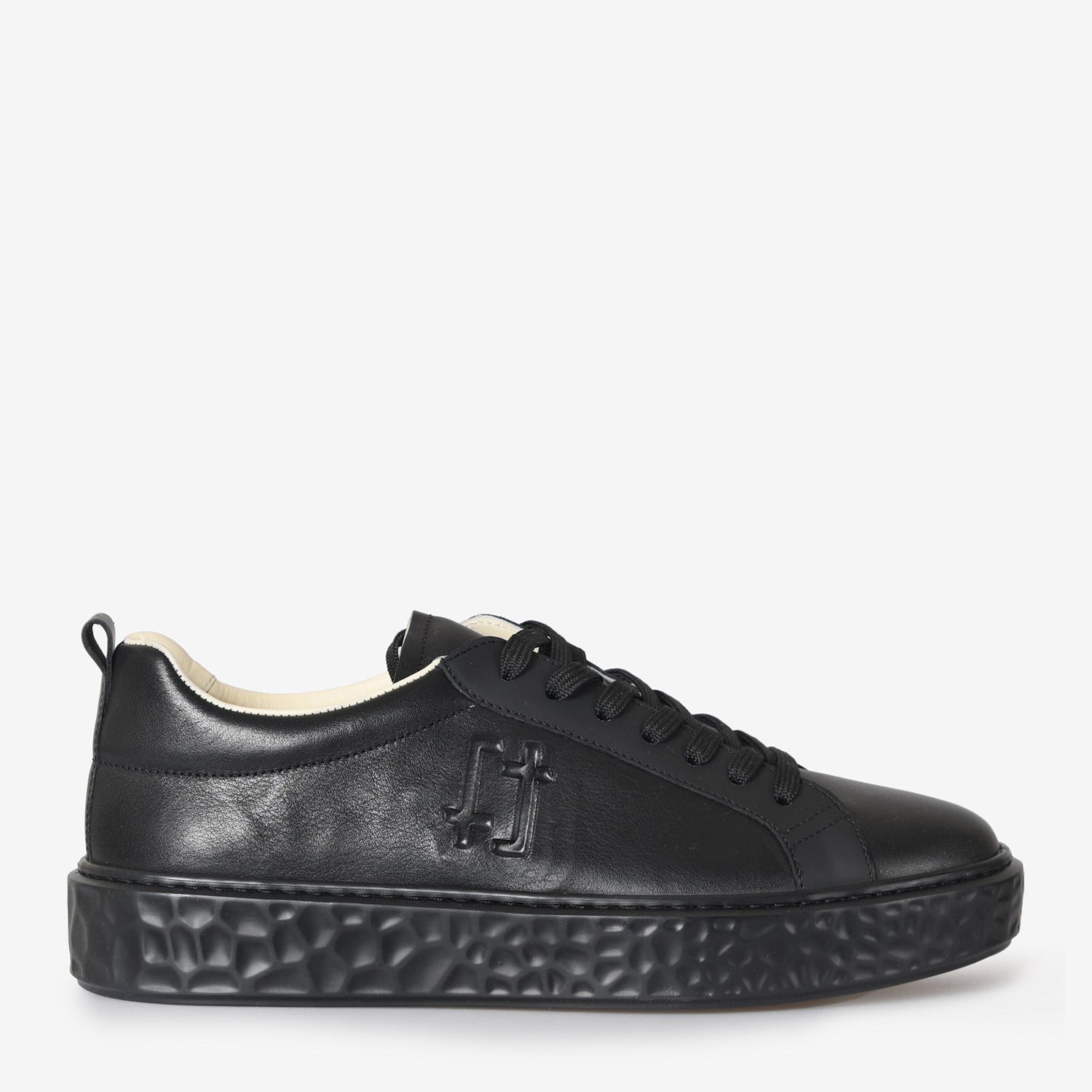 Siyah Deri Logo Detaylı Erkek Sneaker