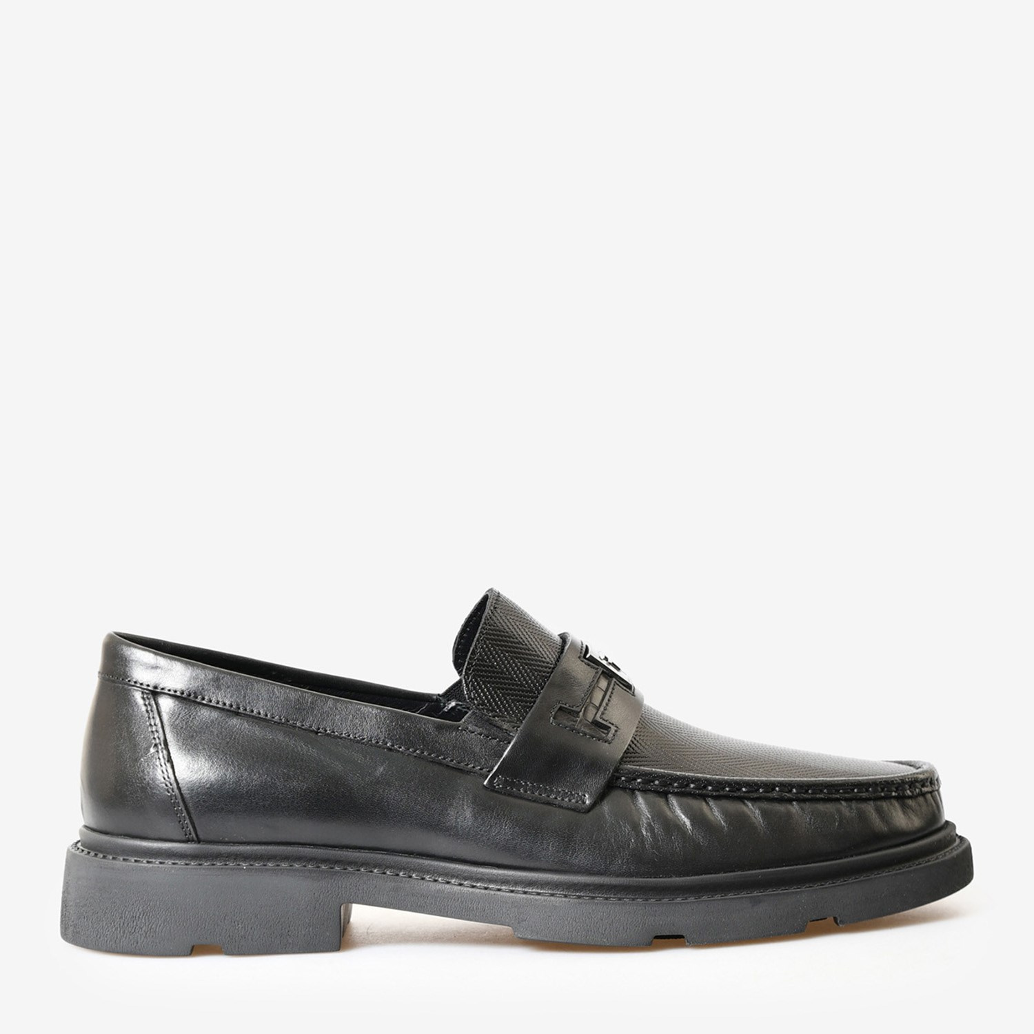 Siyah Deri Logolu Erkek Loafer